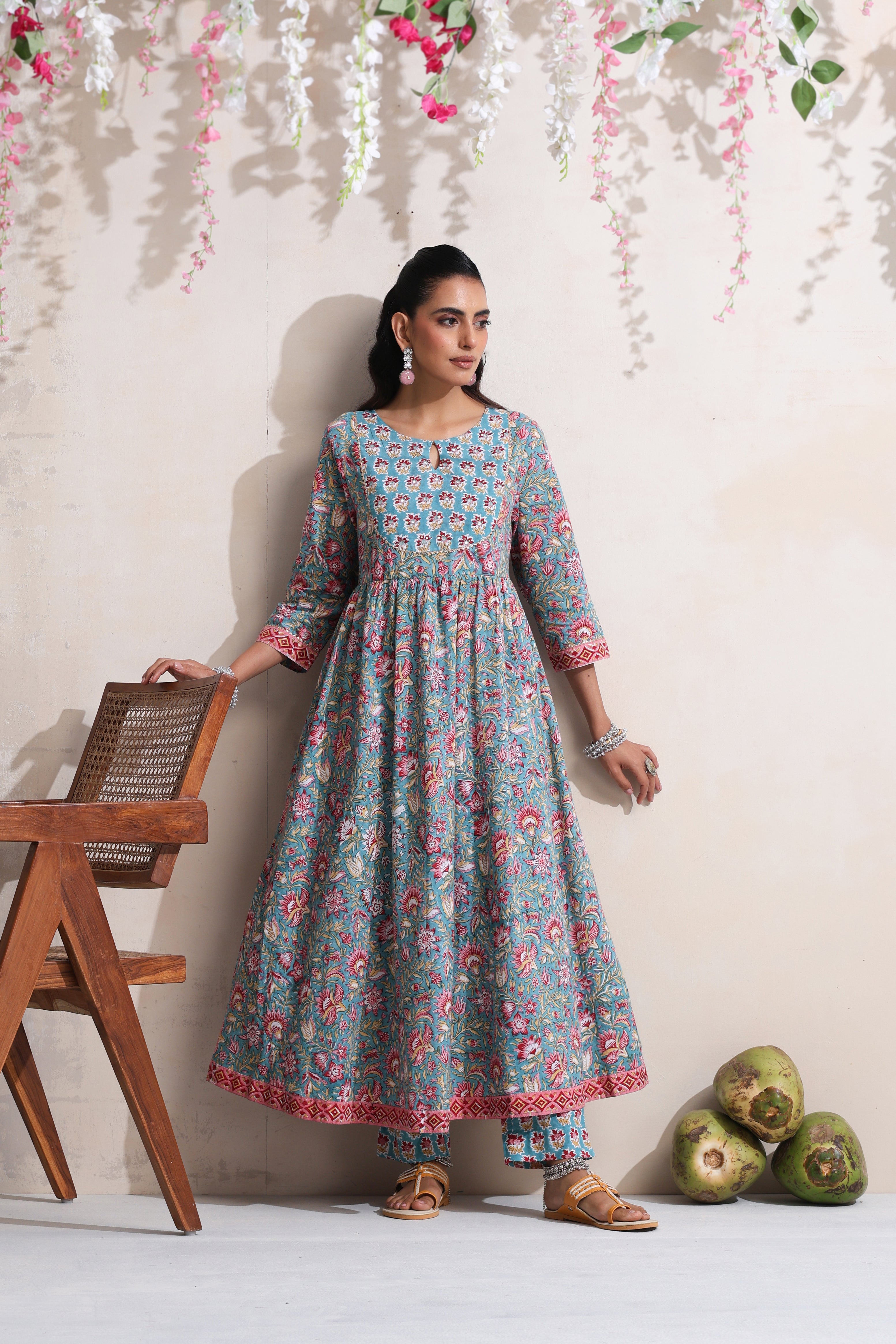 Green Gazania Embroidered Anarkali Set of 3