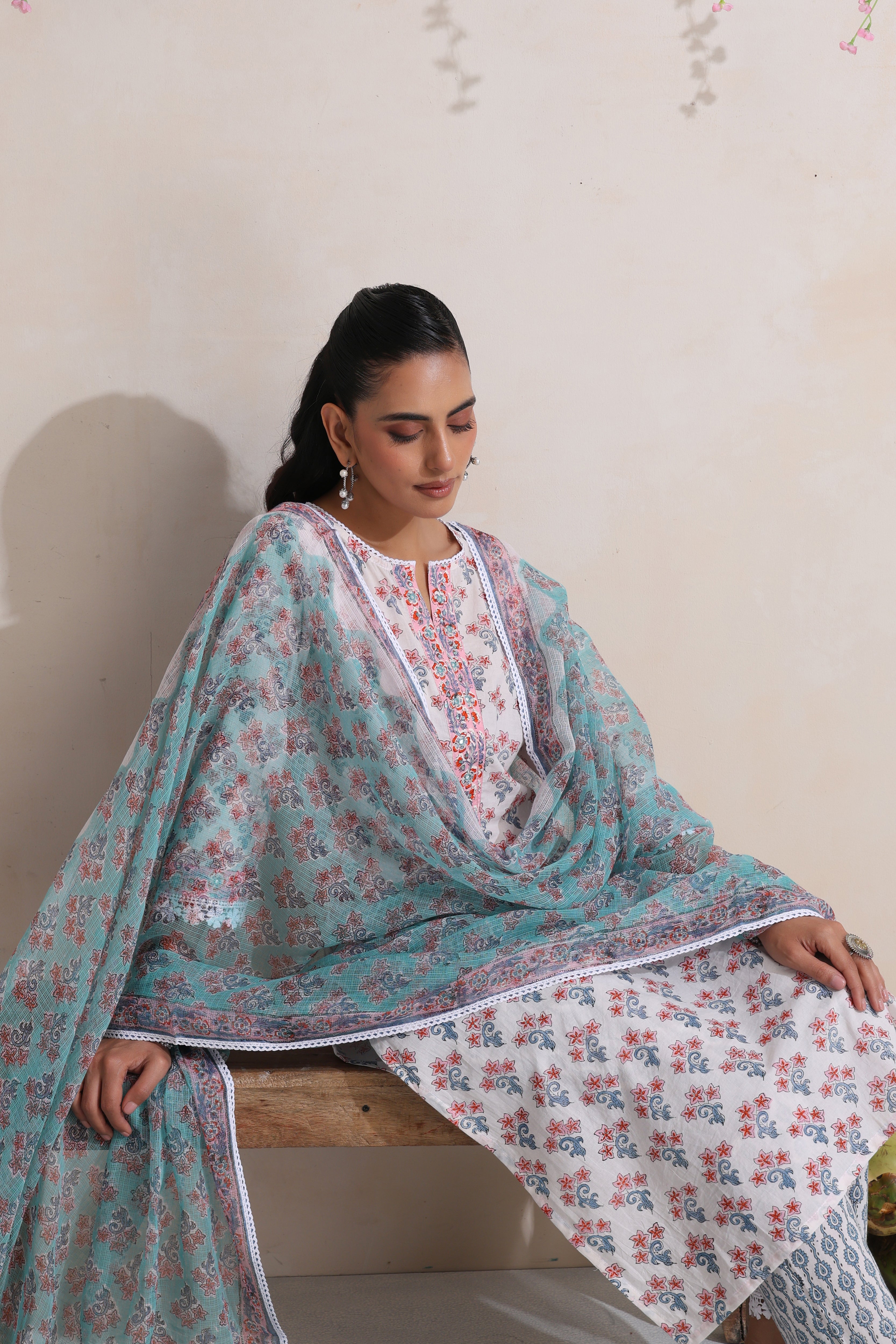 White Amelia Embroidered Kurta Set of 3