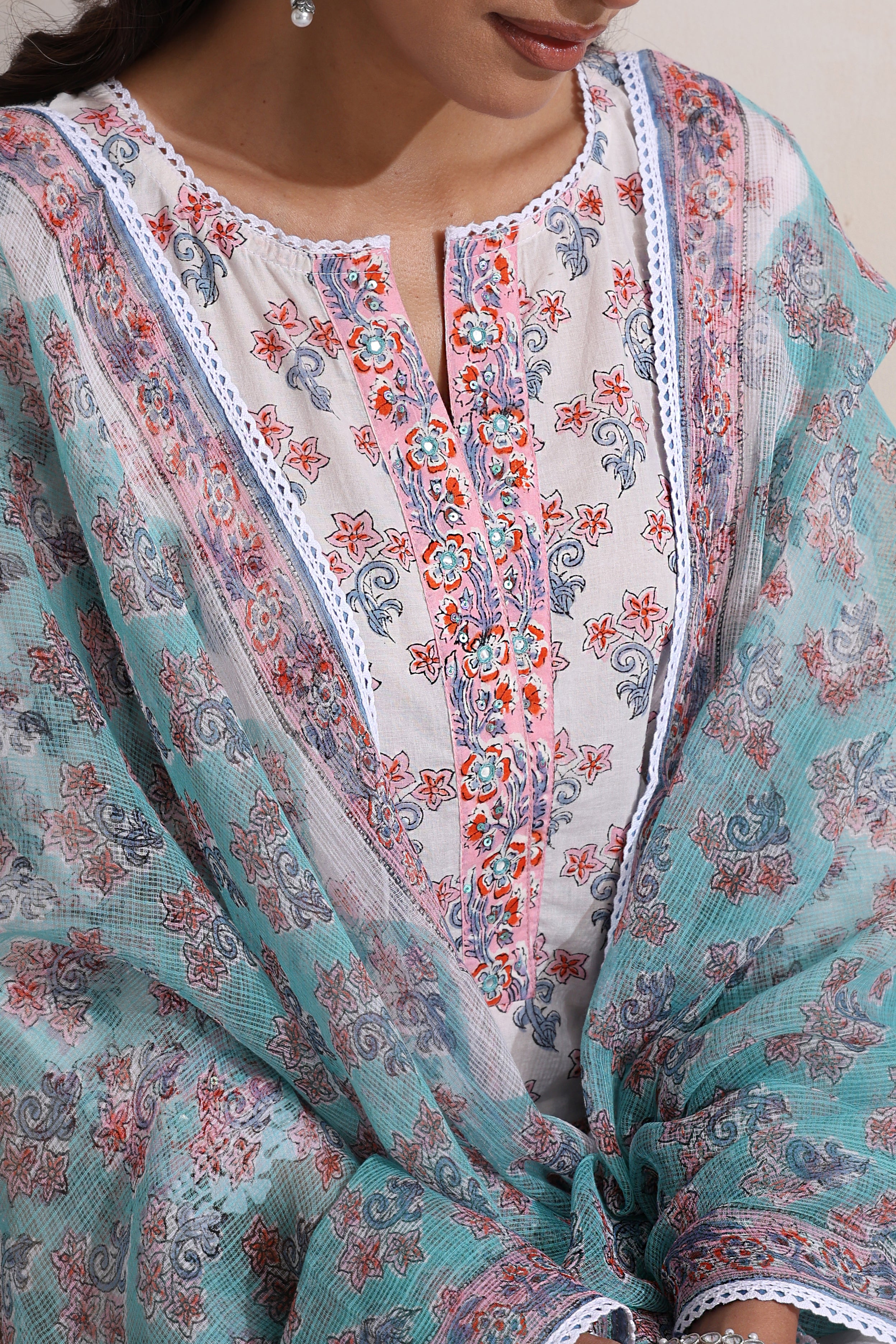 White Amelia Embroidered Kurta Set of 3