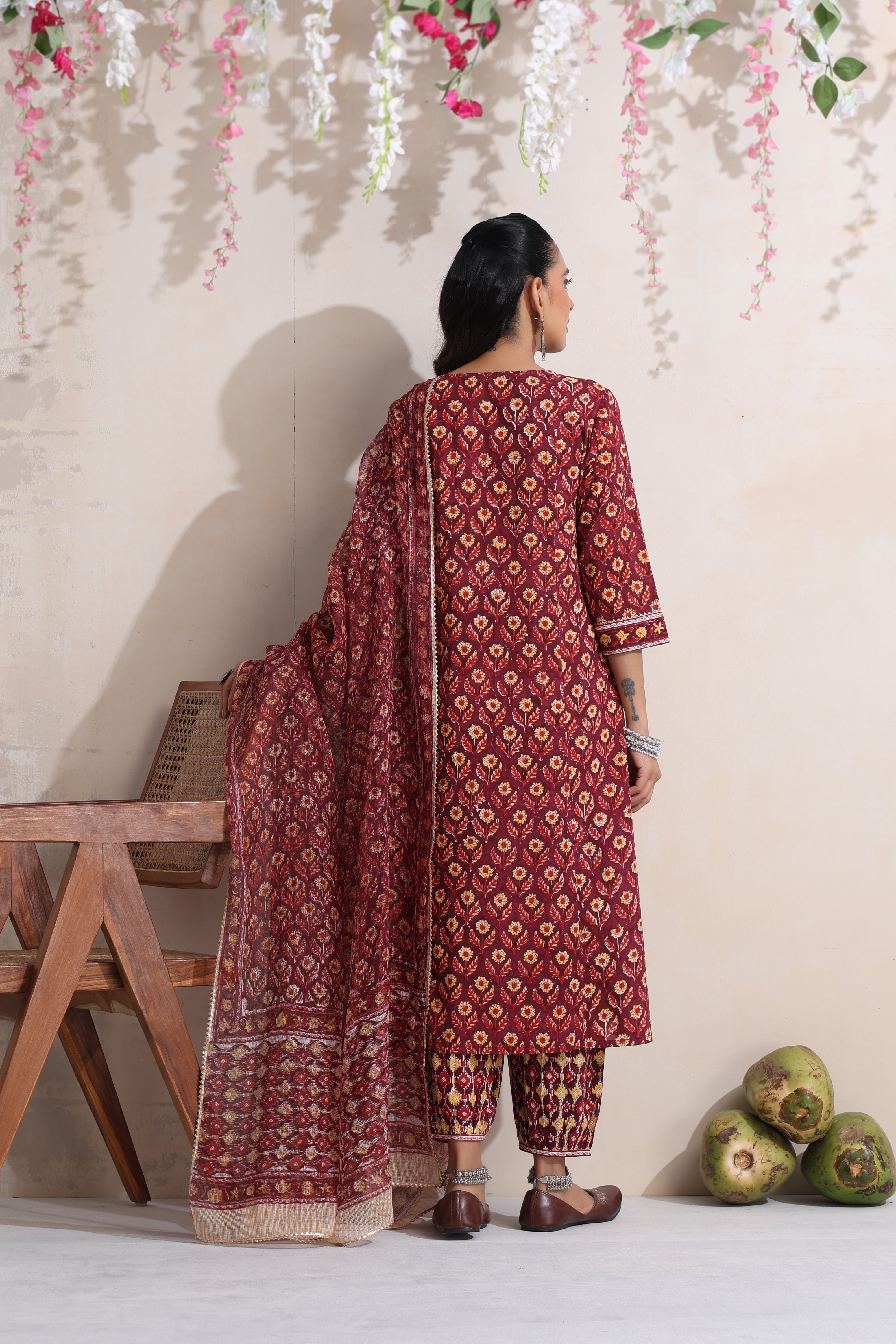 Maroon Moira Embroidered Kurta Set of 3