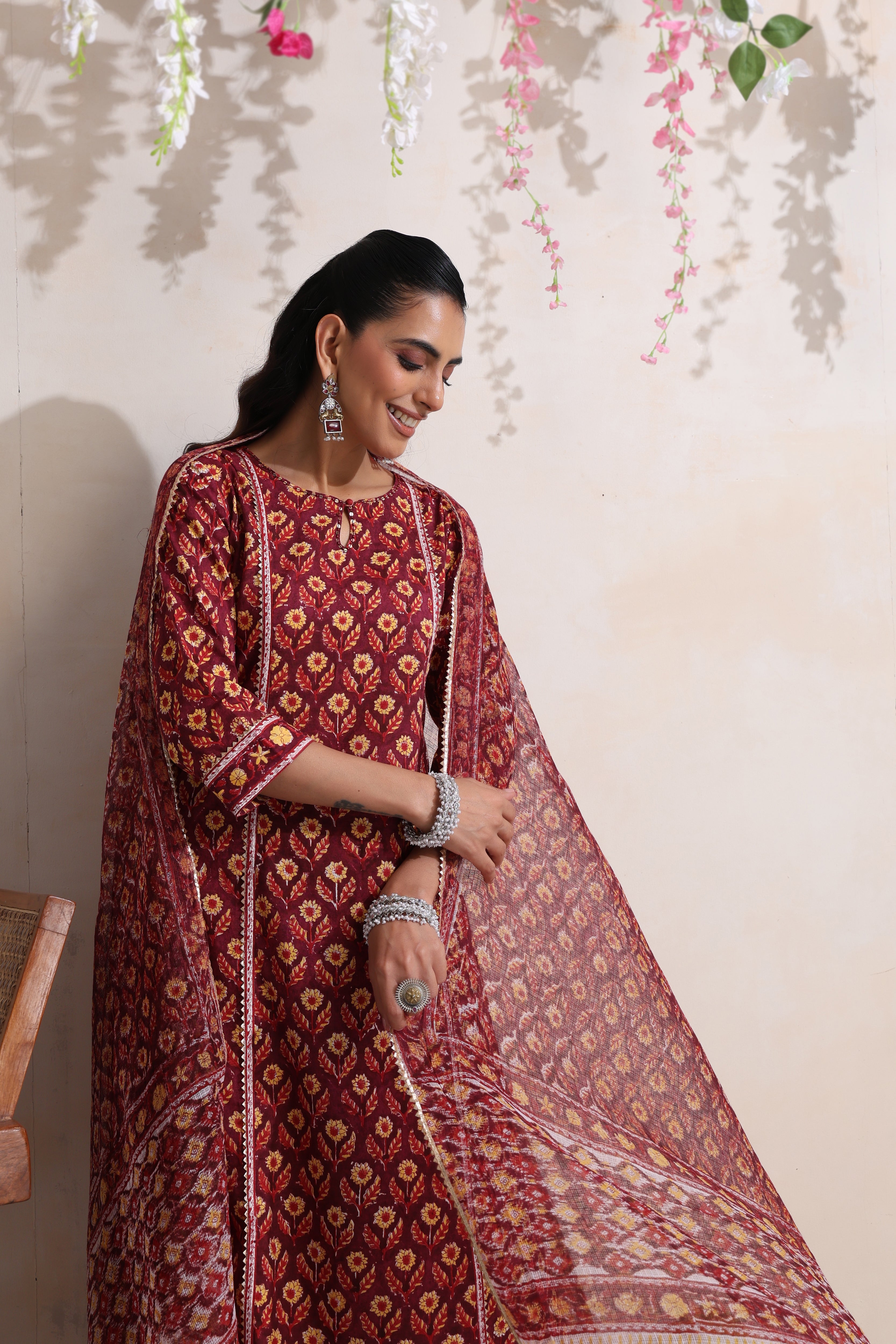 Maroon Moira Embroidered Kurta Set of 3