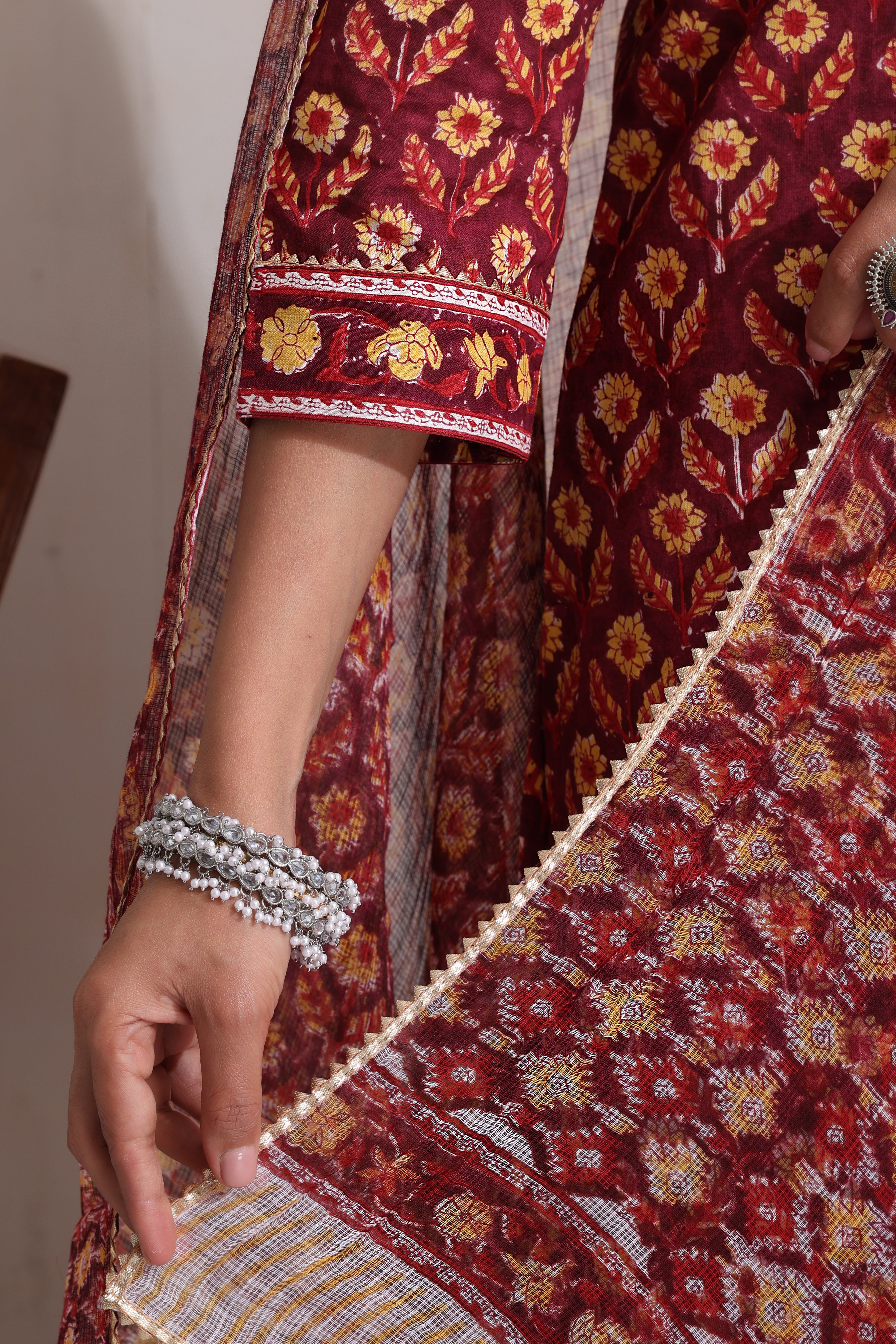 Maroon Moira Embroidered Kurta Set of 3