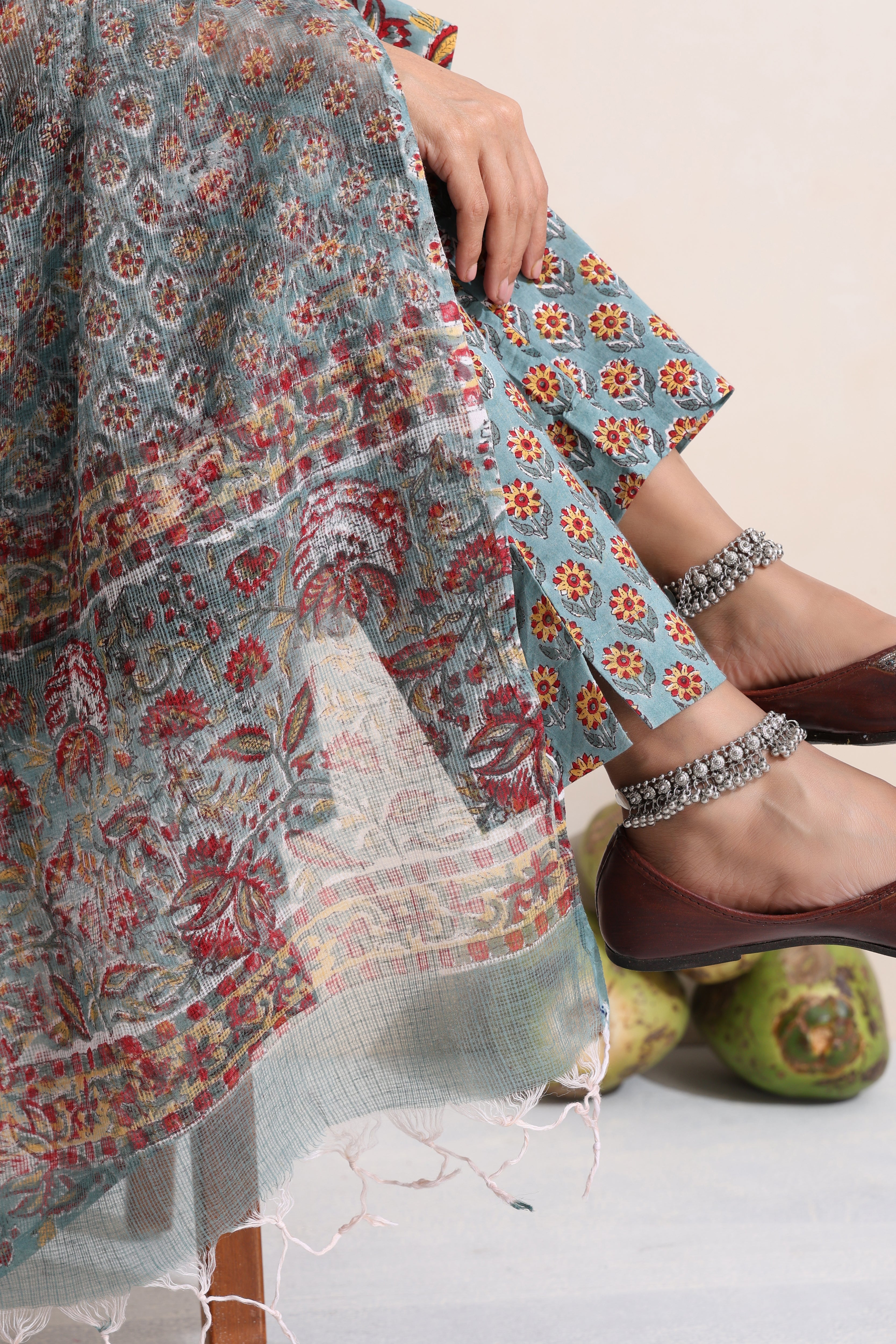 Green Gerrica Embroidered Kurta Set of 3