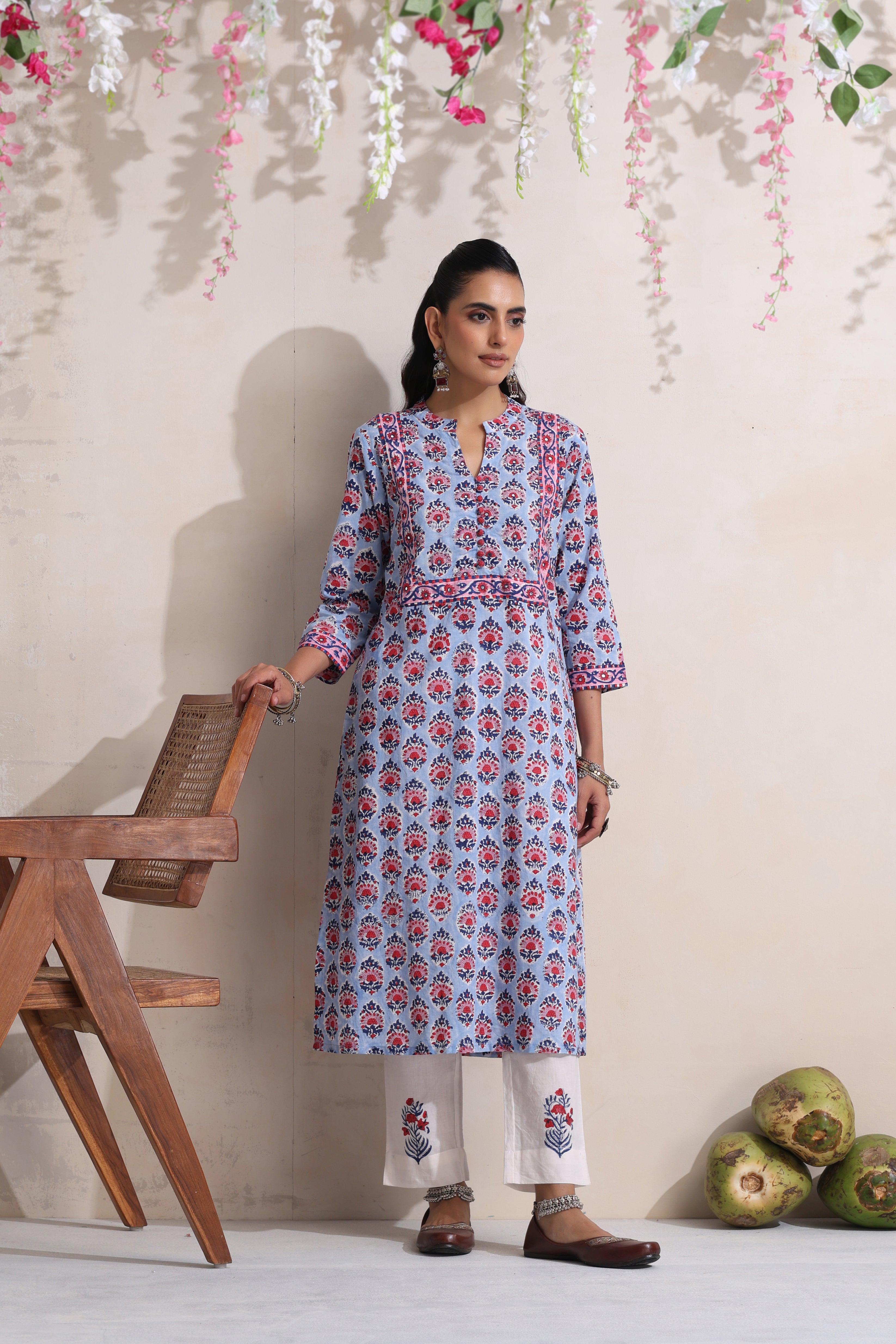 Blue Larissa Embroidered Kurta Set of 3