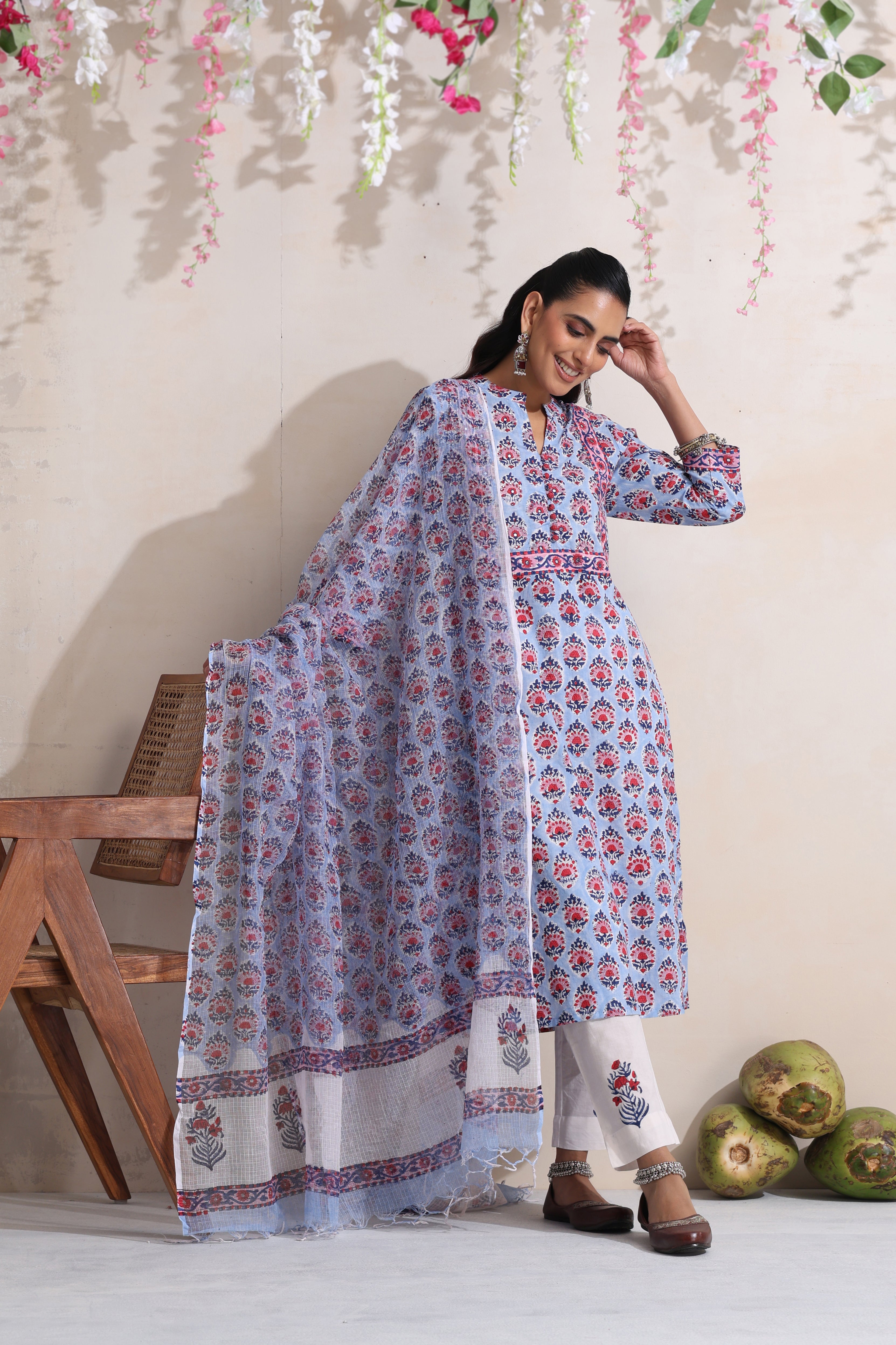 Blue Larissa Embroidered Kurta Set of 3