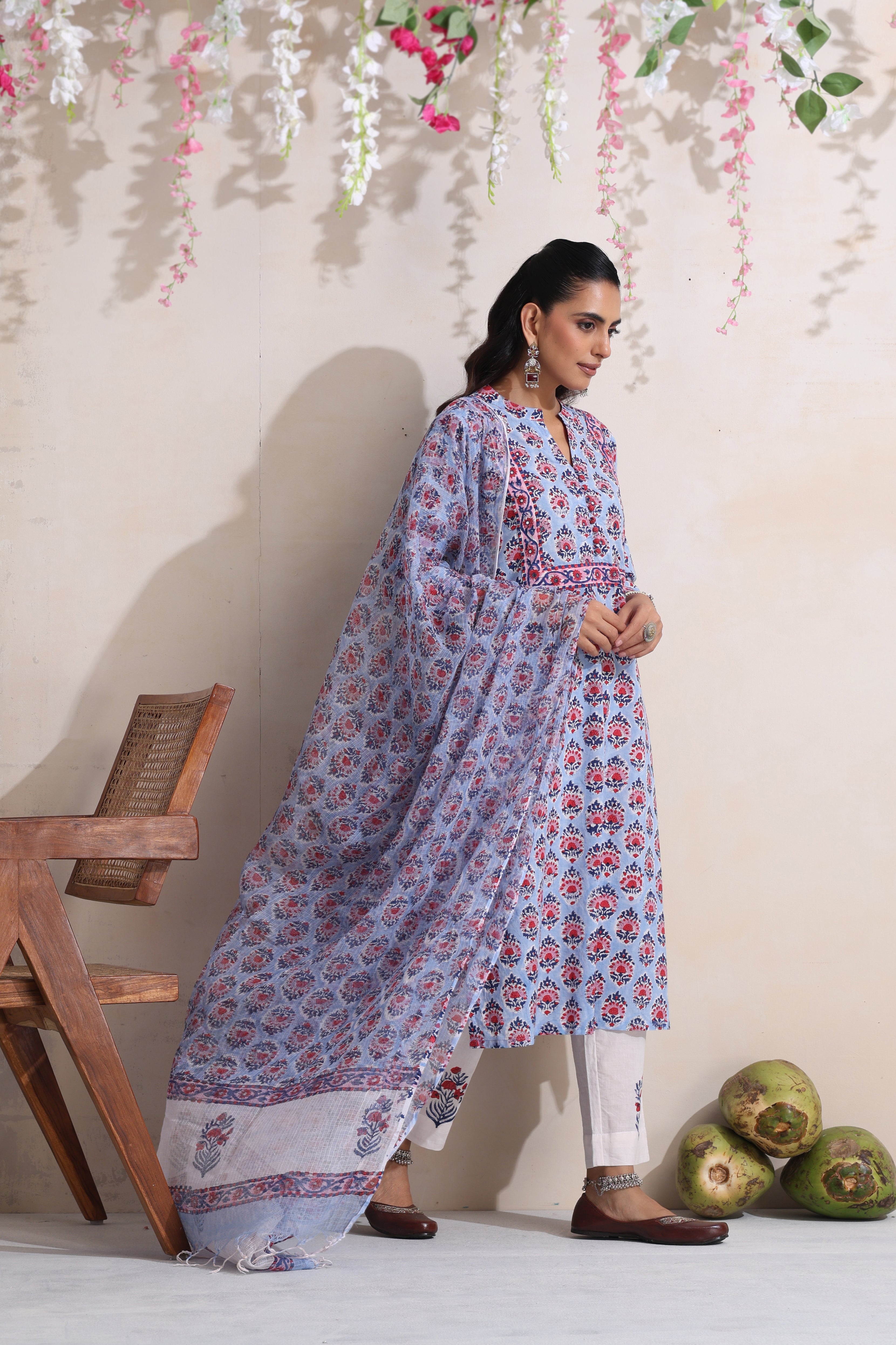 Blue Larissa Embroidered Kurta Set of 3