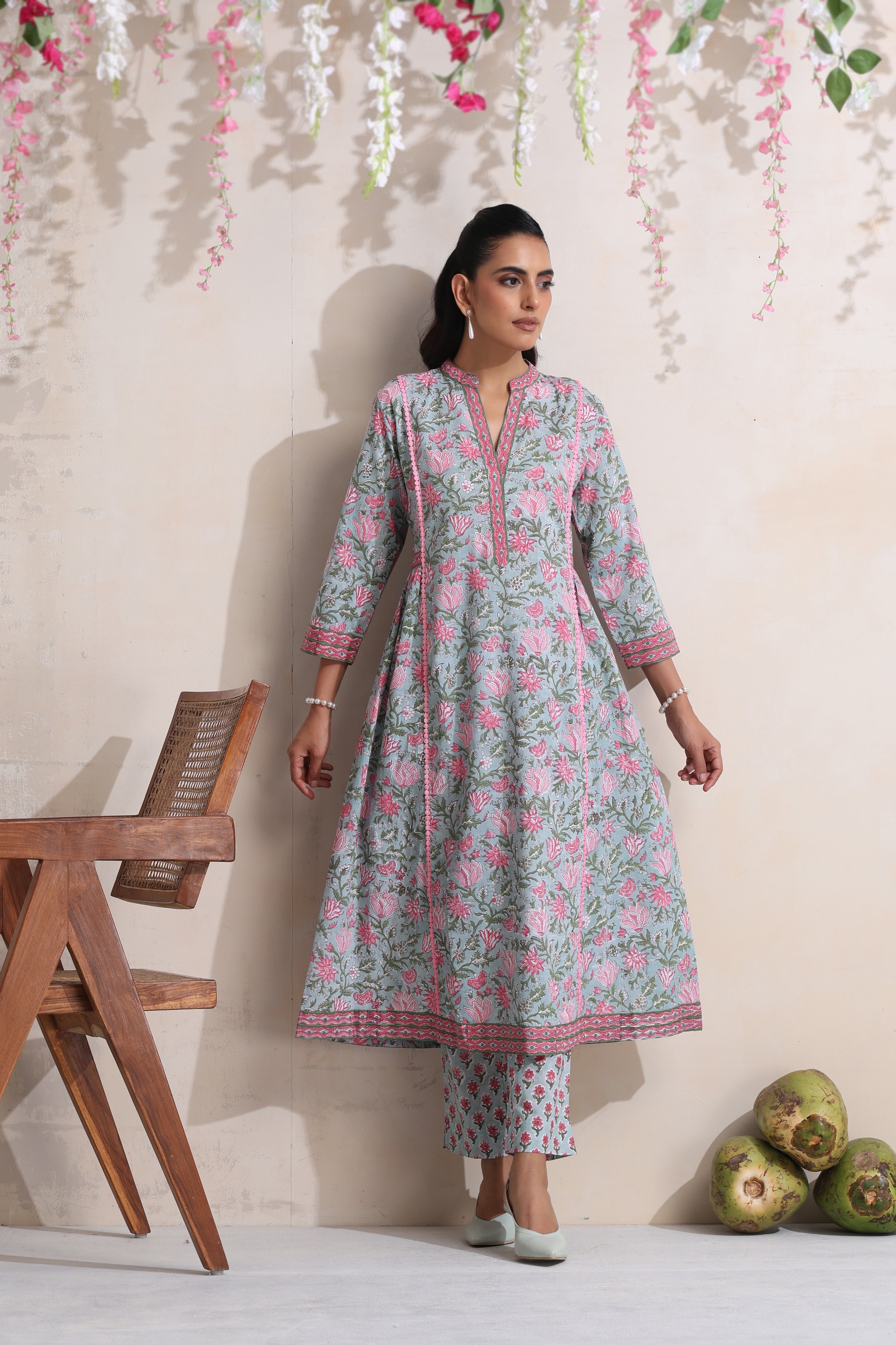 Blue Gardenia Gathered Kurta Set of 3
