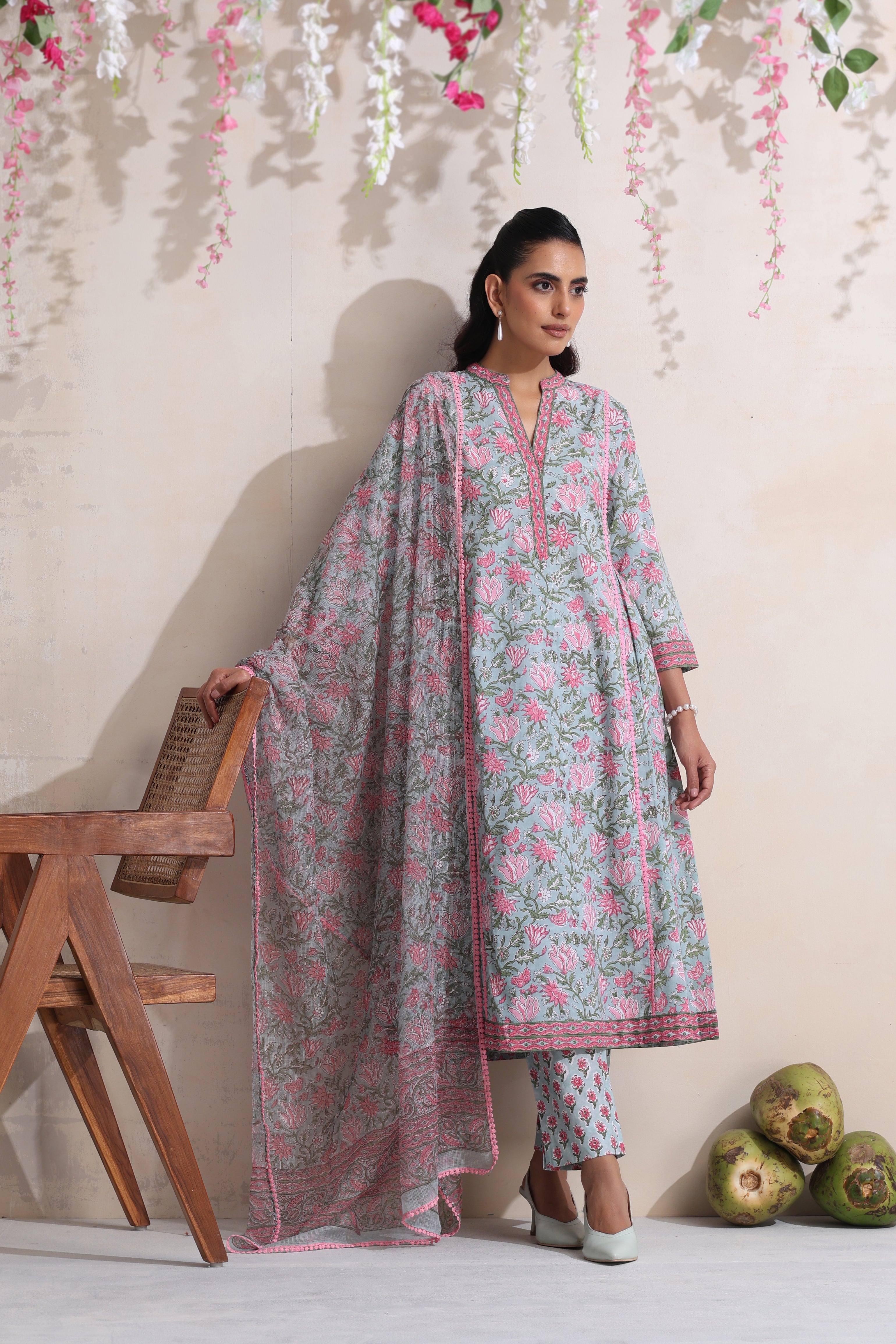 Blue Gardenia Gathered Kurta Set of 3