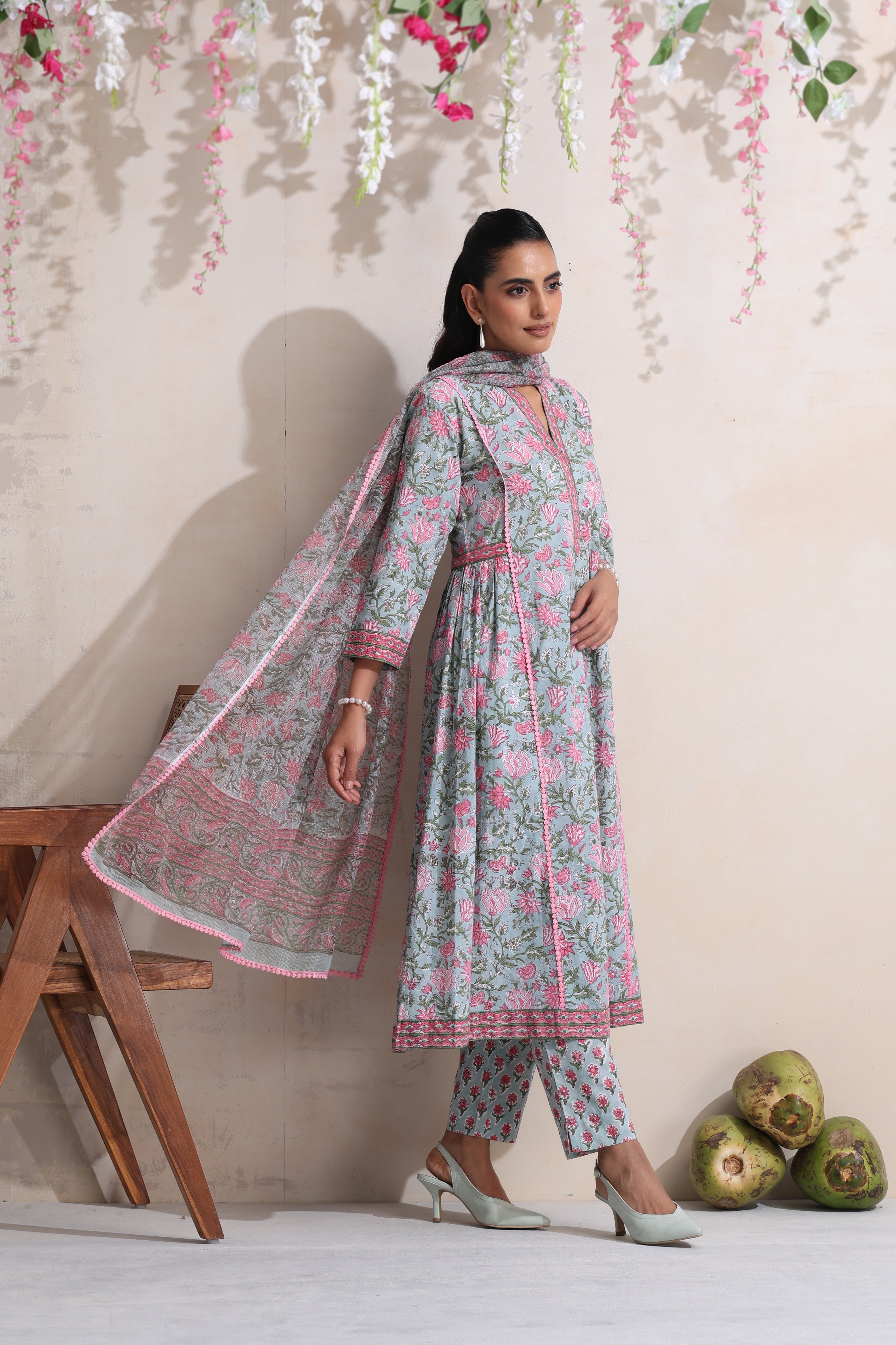 Blue Gardenia Gathered Kurta Set of 3