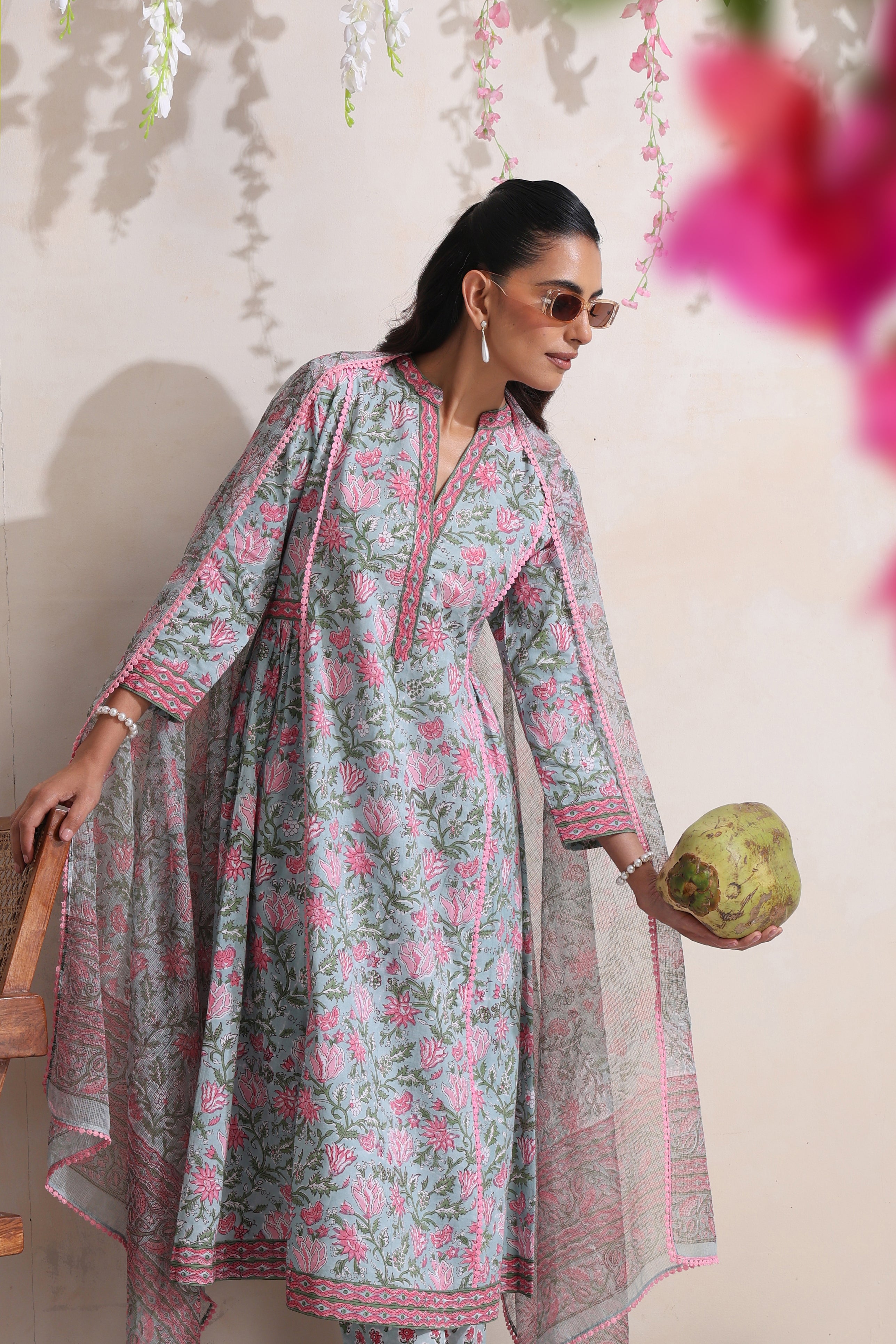 Blue Gardenia Gathered Kurta Set of 3
