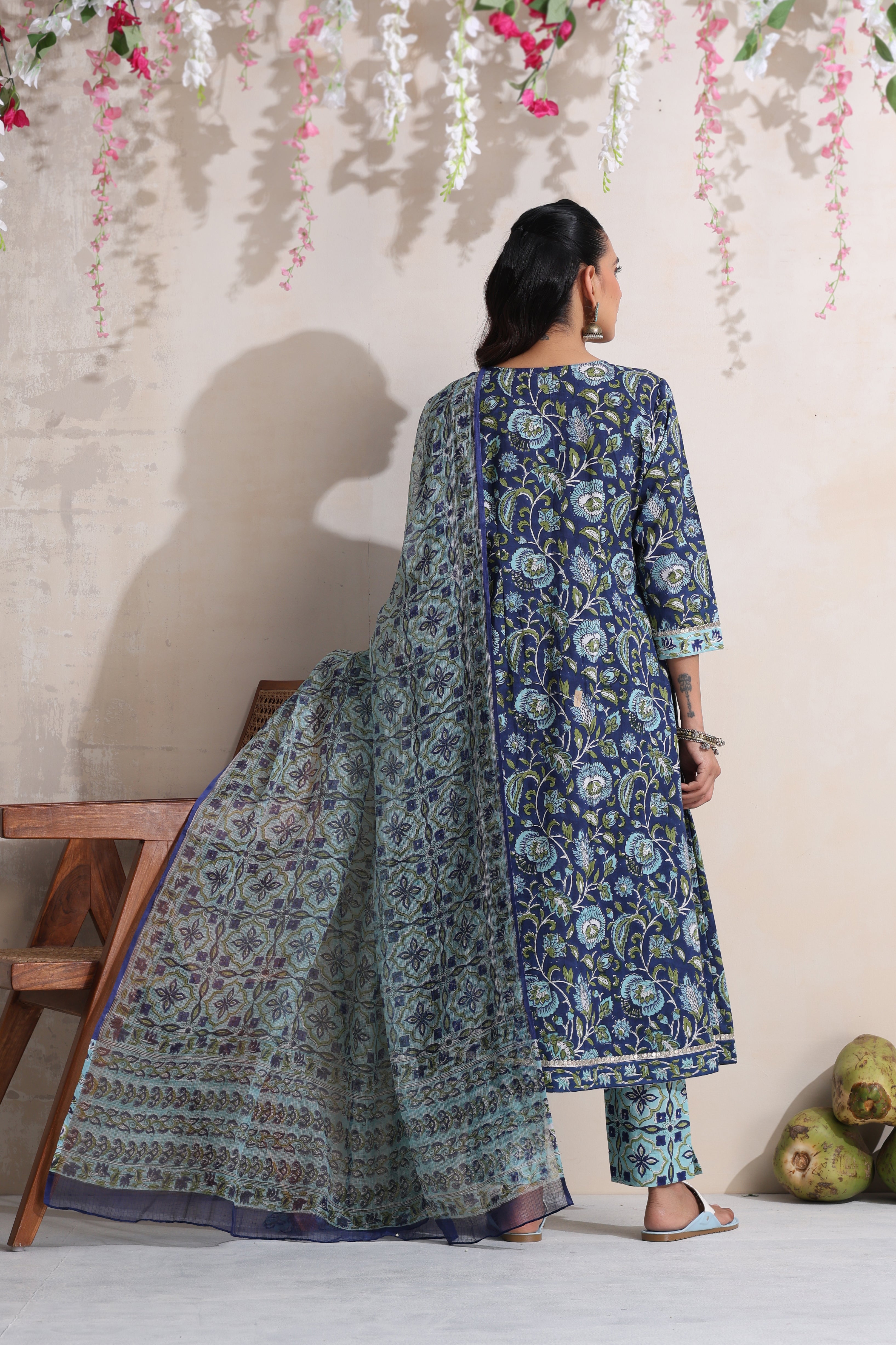 Blue Krista Pintucks Gathered Kurta Set of 3