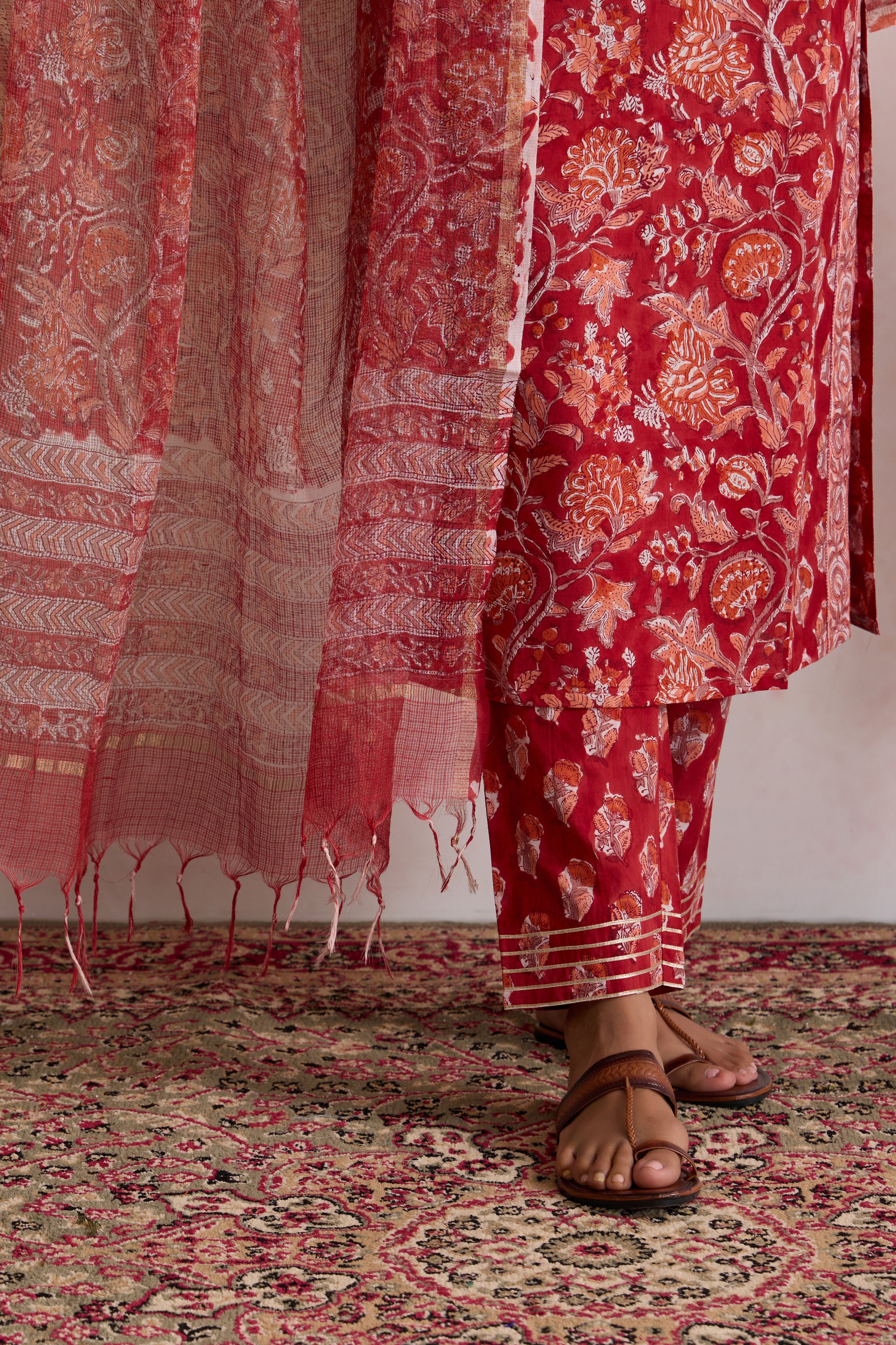 Red Rebecca Floral Kurta Set of 3