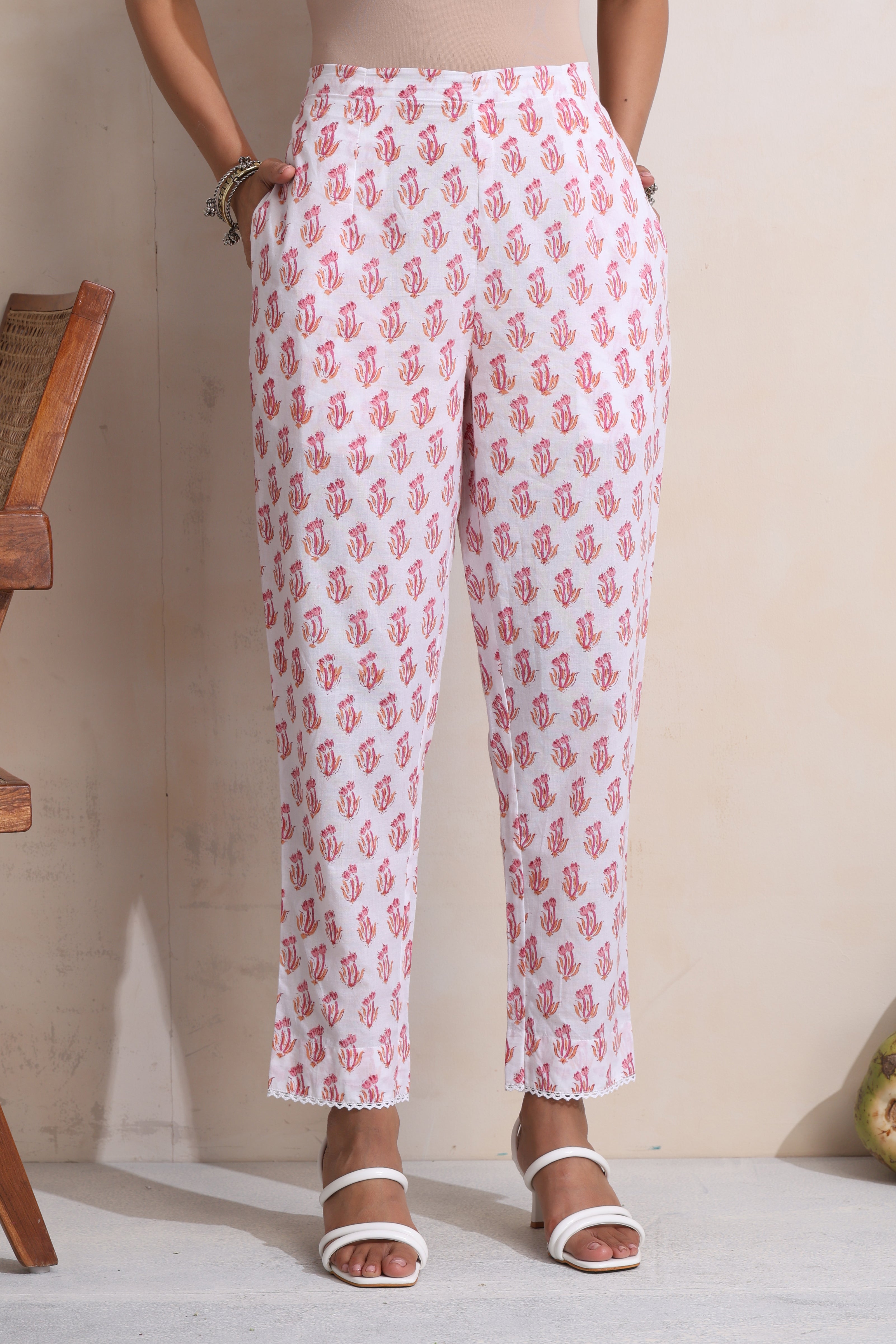 Pink Plumeria Pintucks Embroidered Kurta Set of 3