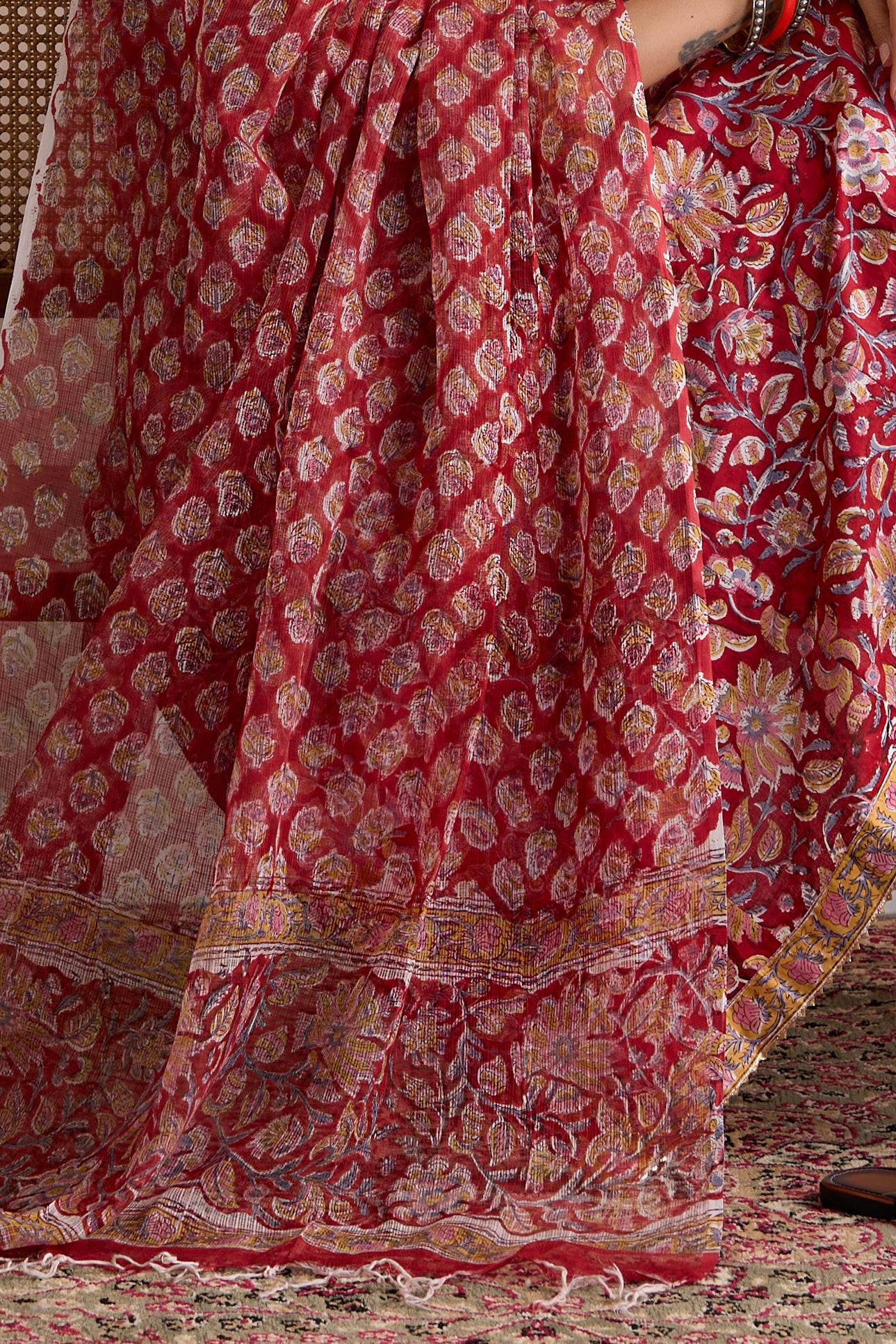 Red Shyla Embroidered Anarkali Kurta Set of 3