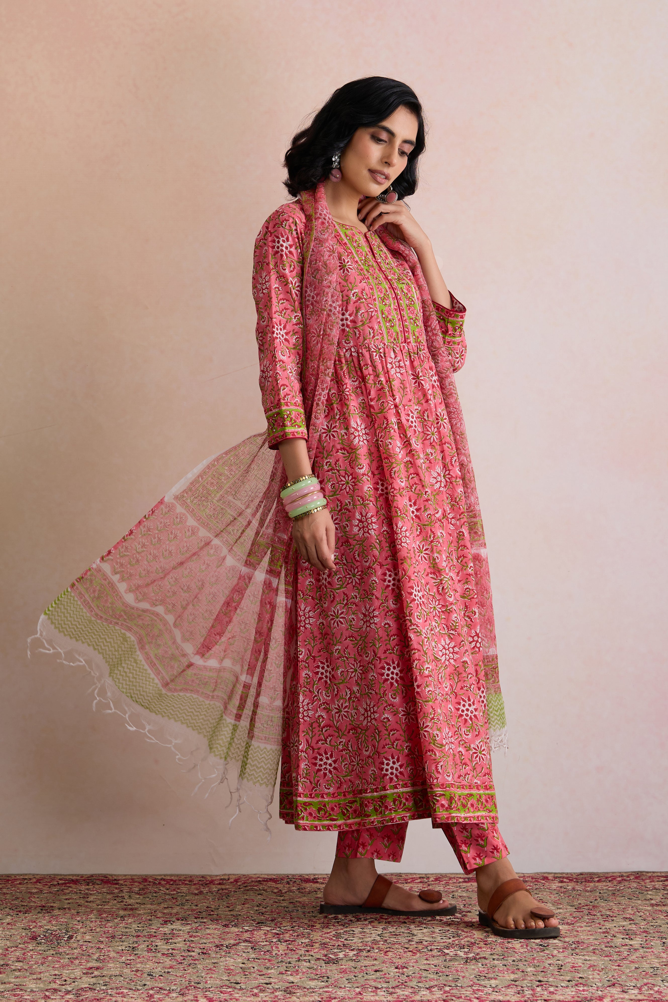 Pink Chelsea Embroidered Anarkali Set of 3