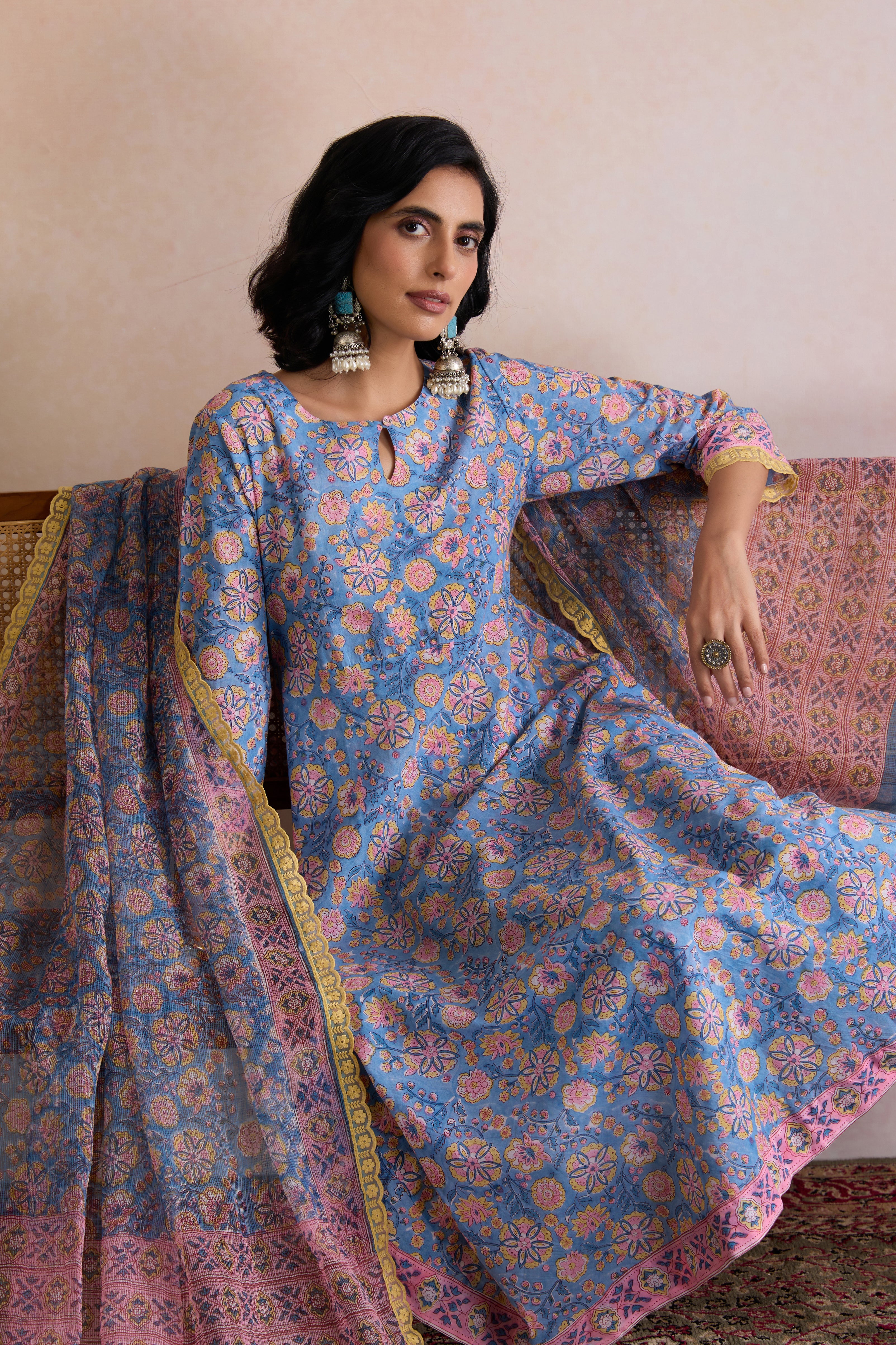 Blue Blair Floral Anarkali Set of 3