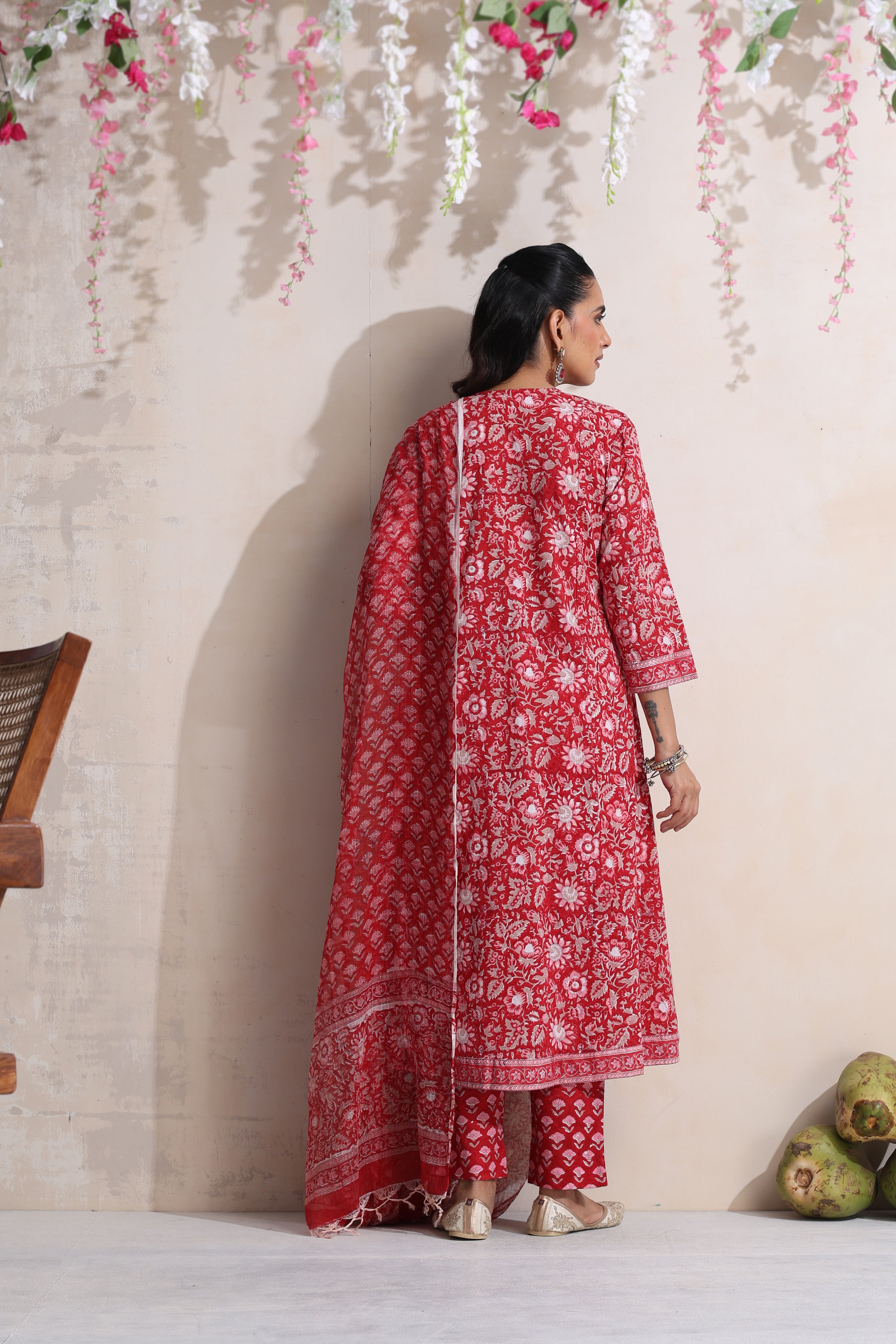 Red Regina Embroidered Kurta Set of 3