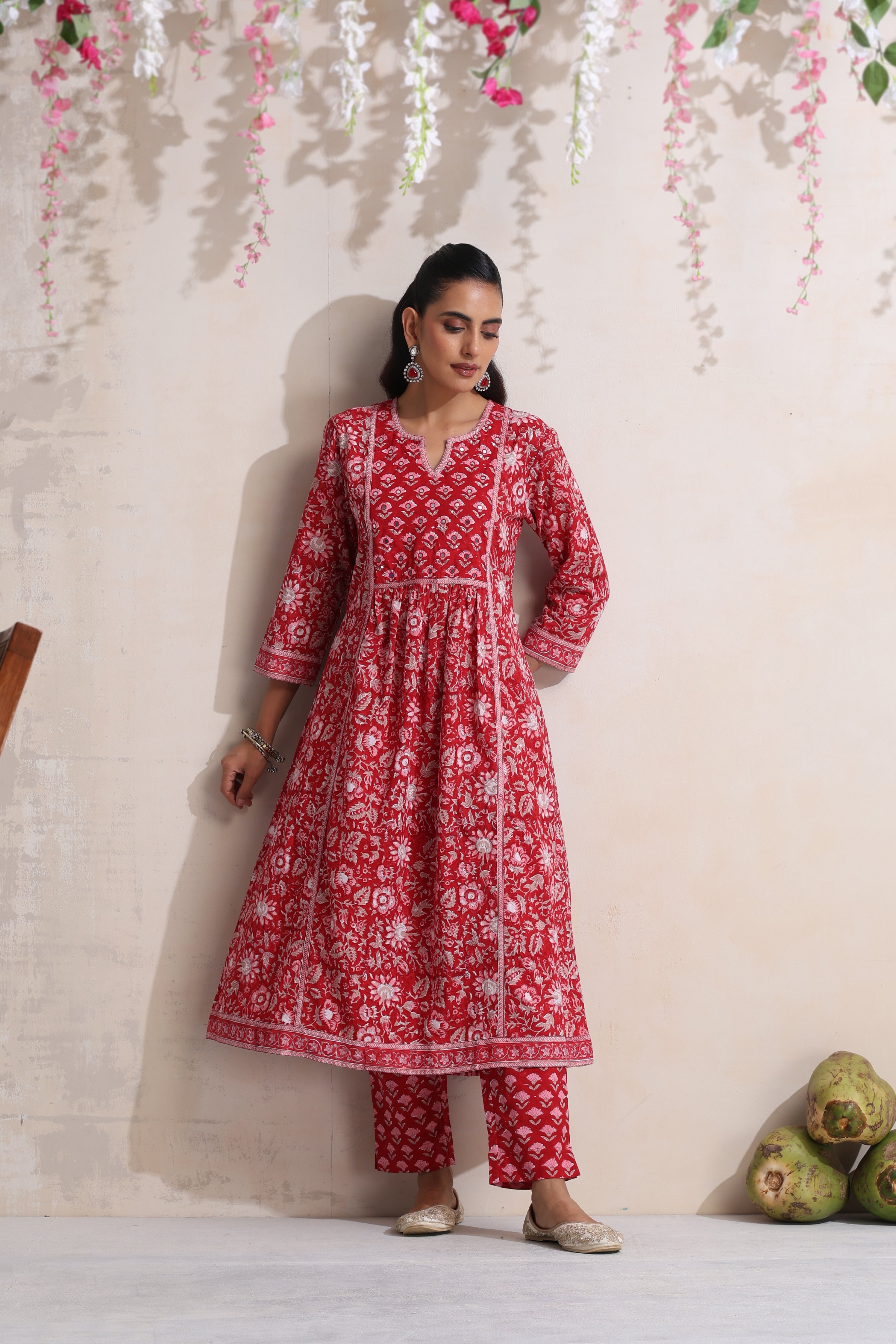 Red Regina Embroidered Kurta Set of 3