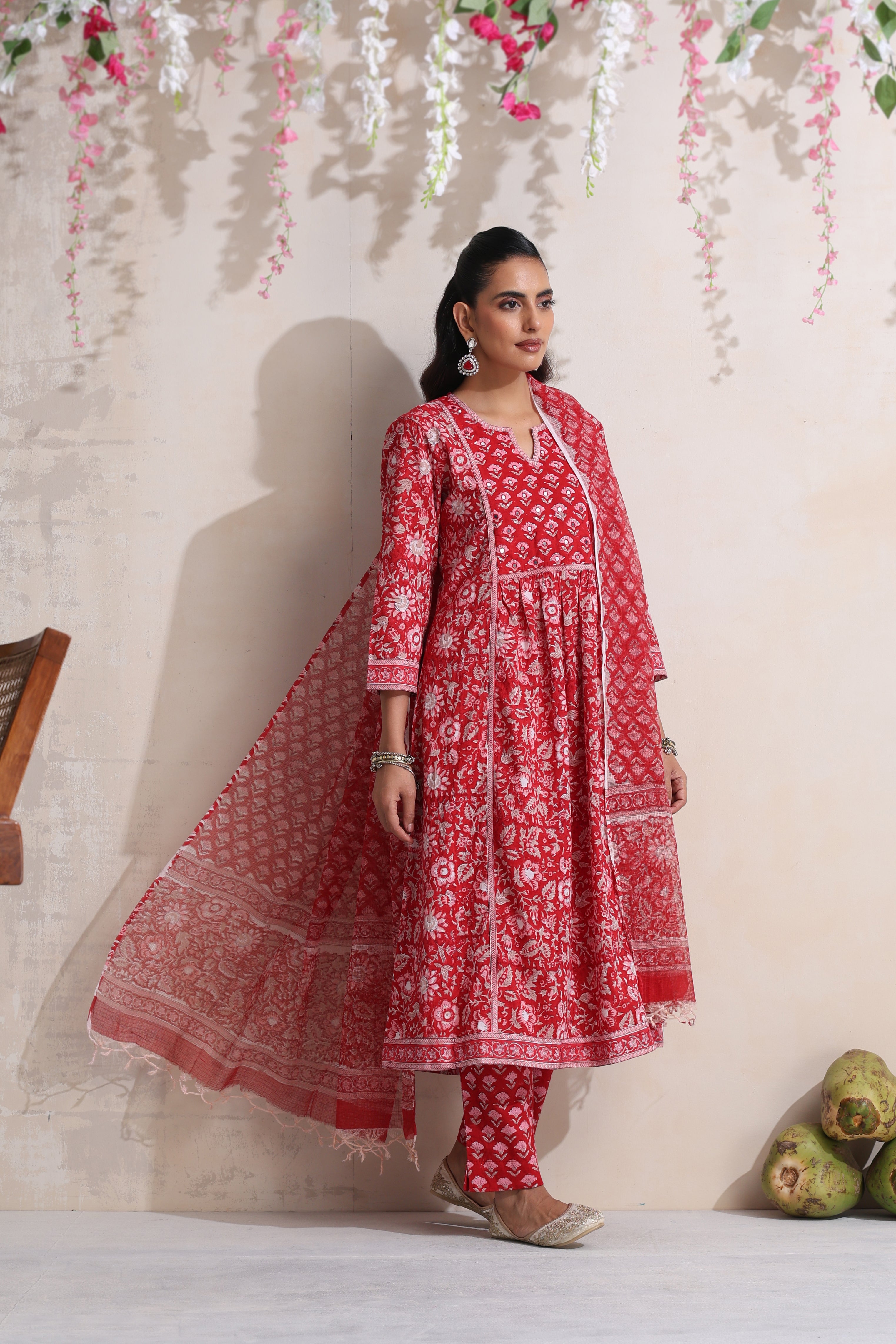 Red Regina Embroidered Kurta Set of 3