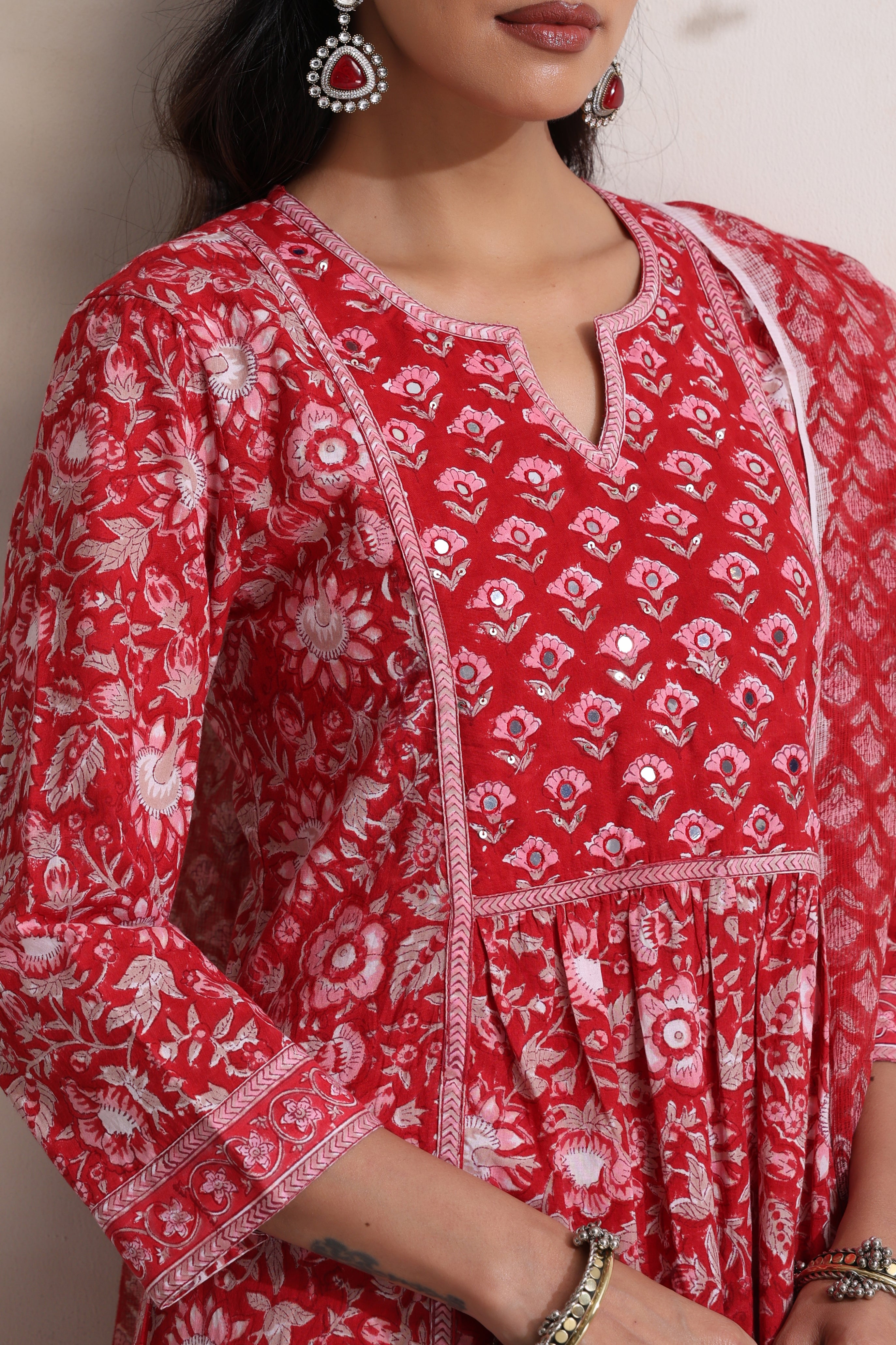 Red Regina Embroidered Kurta Set of 3