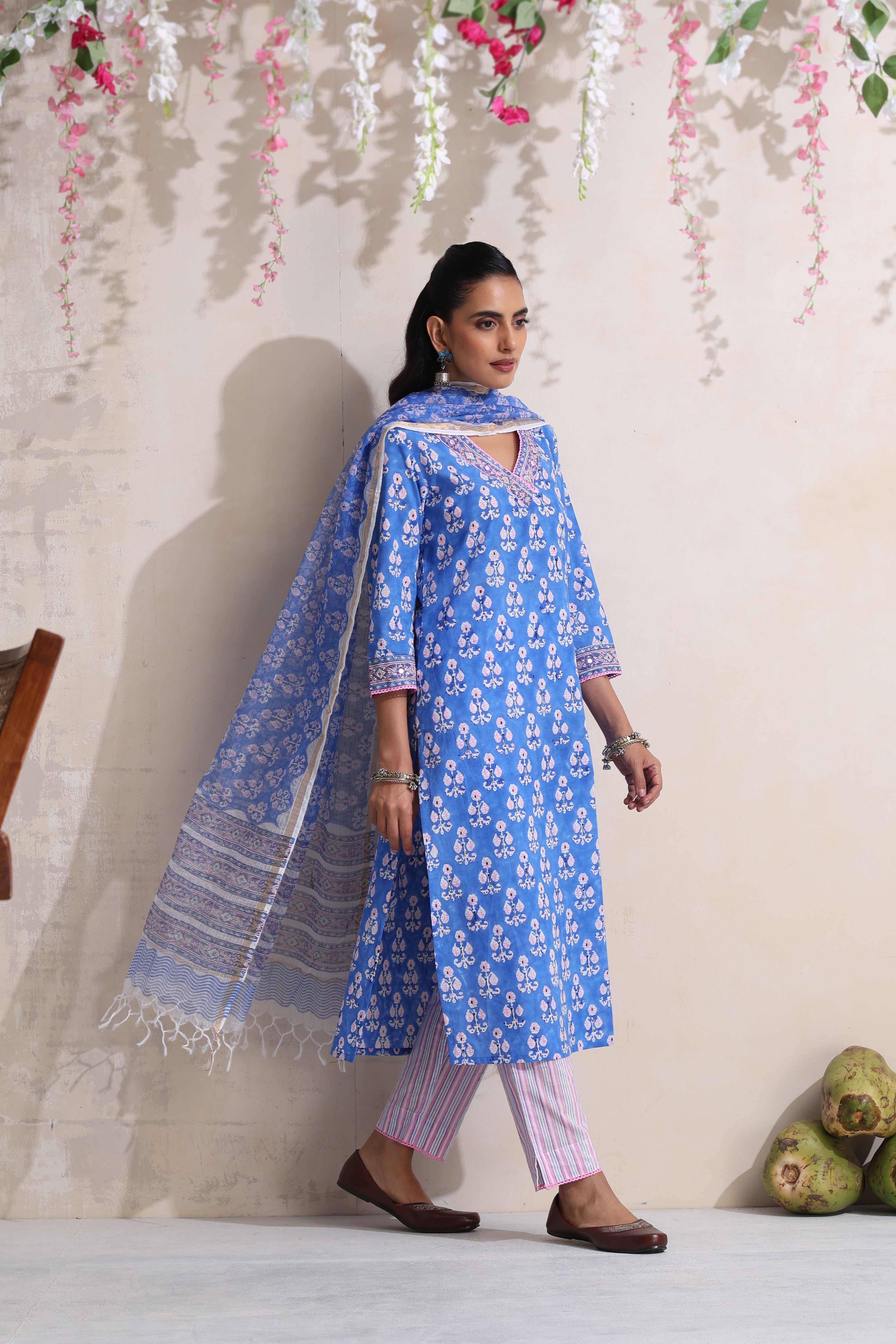 Blue Bruna Embroidered Kurta Set of 3