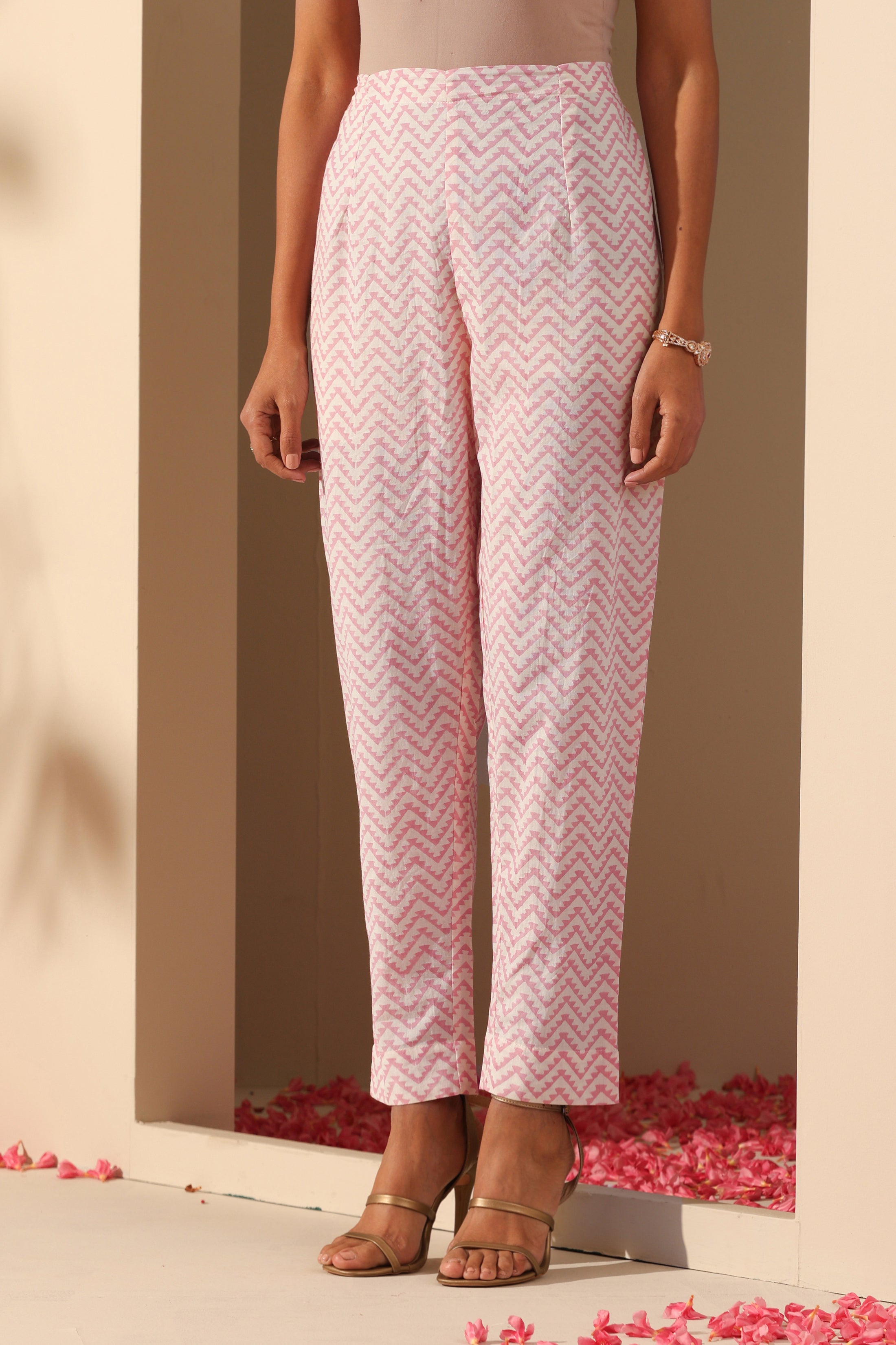 Rose Pink Mirrorwork Chanderi Kurta Set of 3