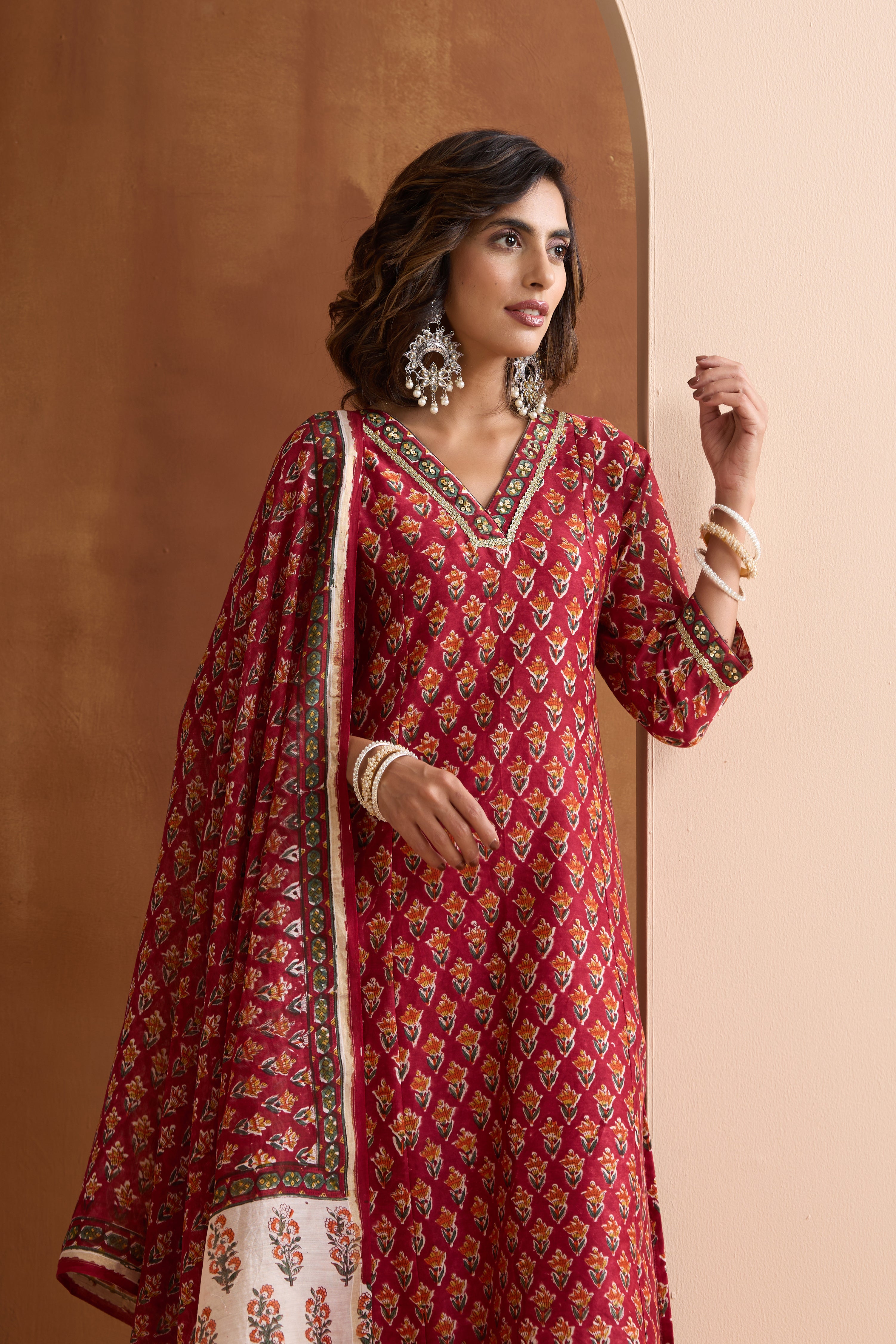 Maroon Ivy Embroidered Chanderi Kurta Set of 3