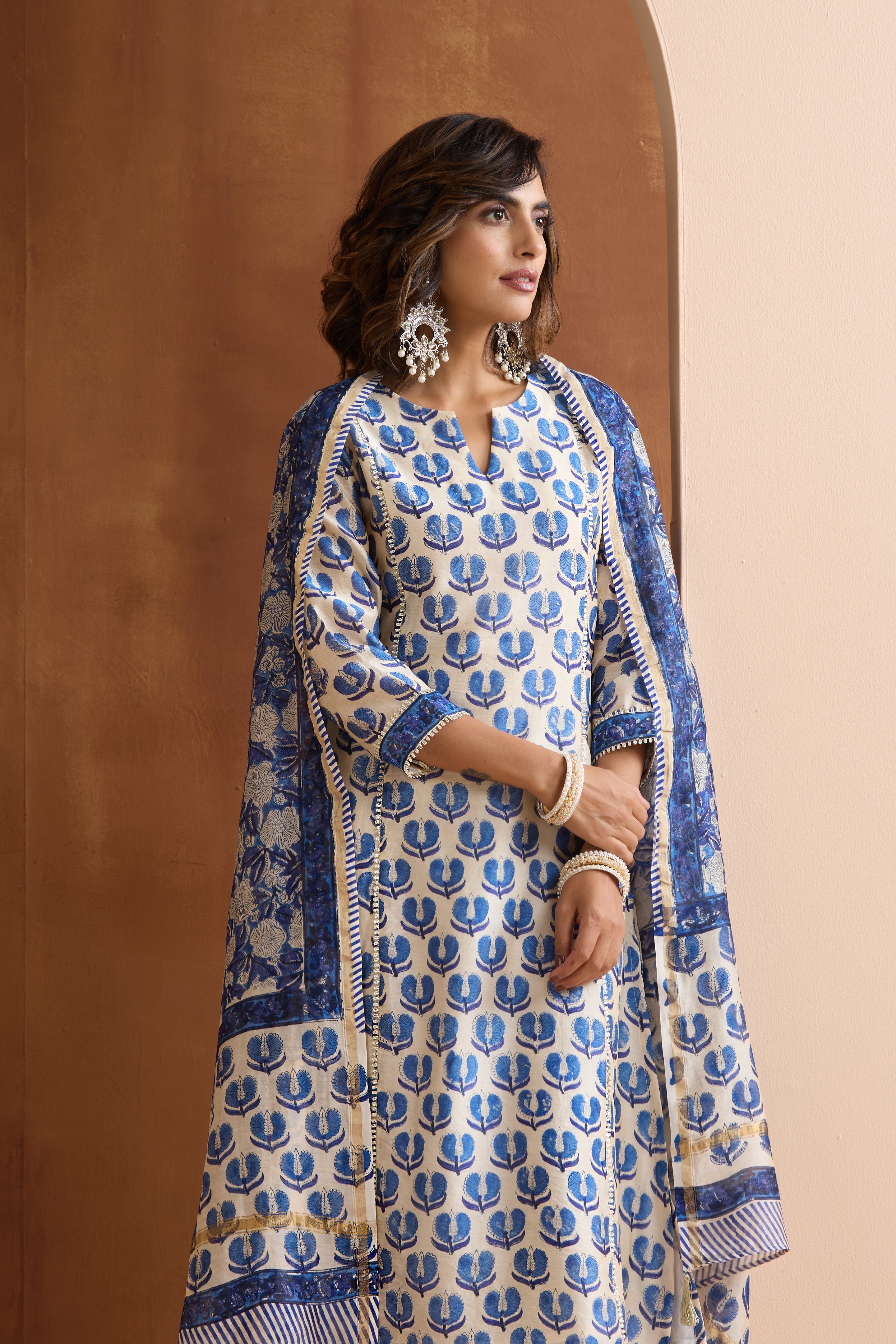 Pearl White Chanderi Kurta Set of 3