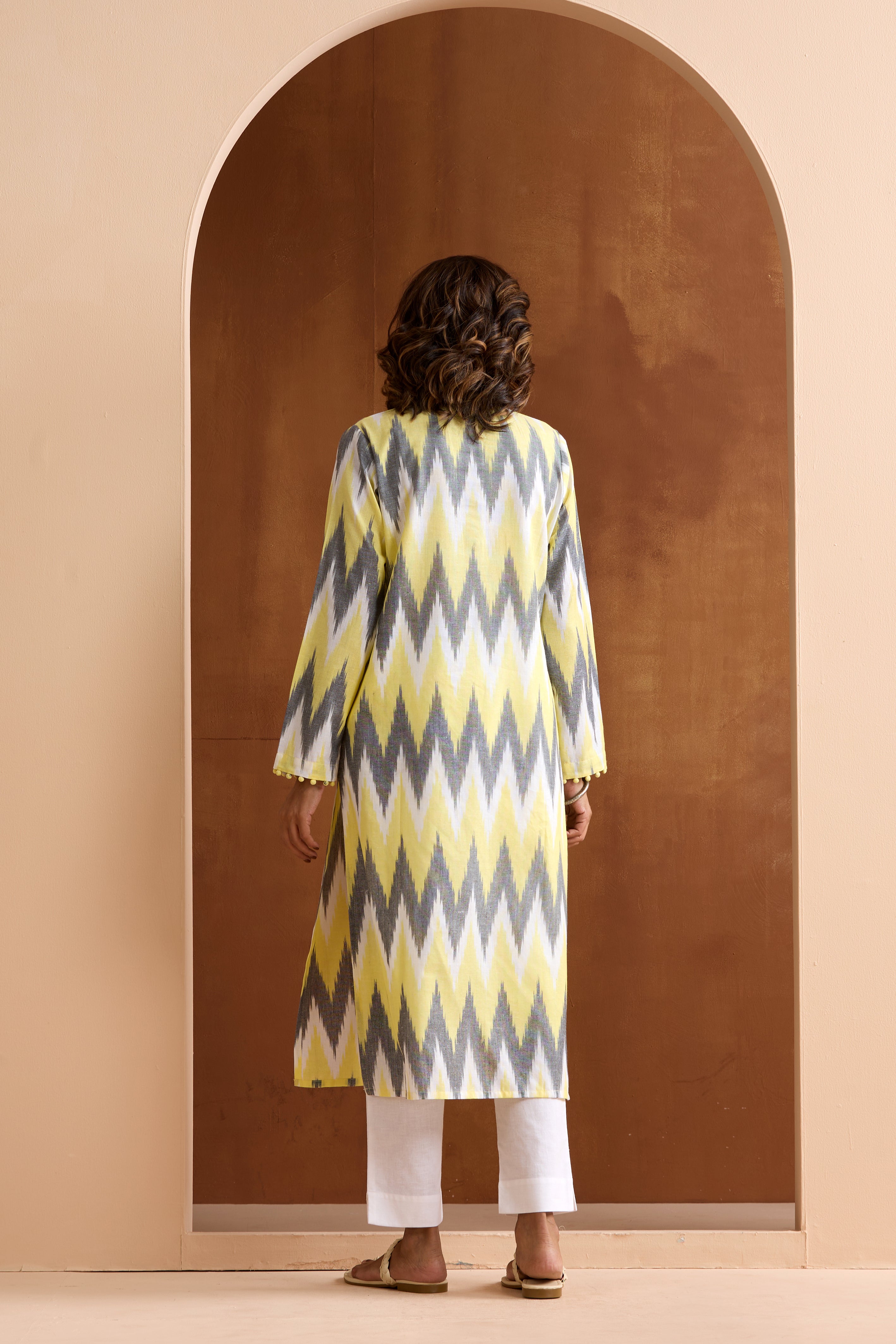 Yellow Posie Ikat Handloom Cotton Kurta
