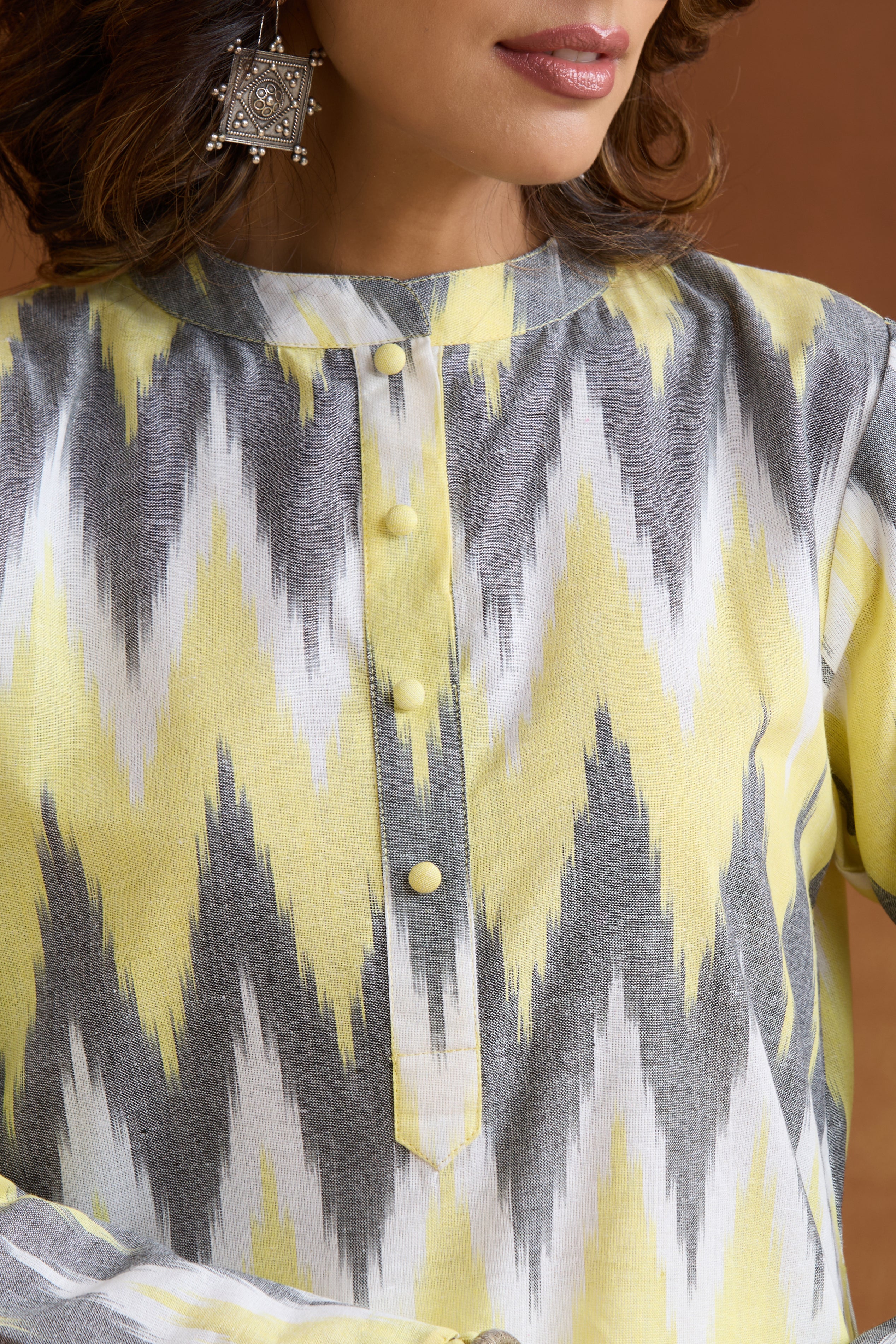 Yellow Posie Ikat Handloom Cotton Kurta