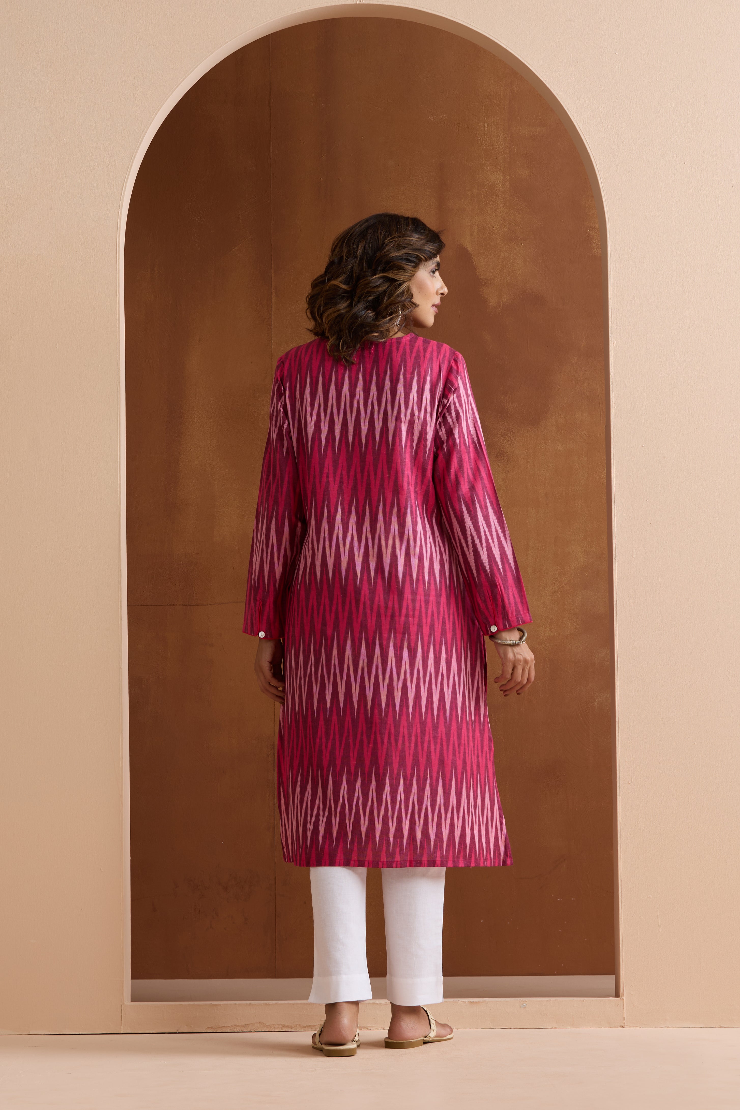 Maroon Carmine Ikat Handloom Cotton Kurta Set of 2