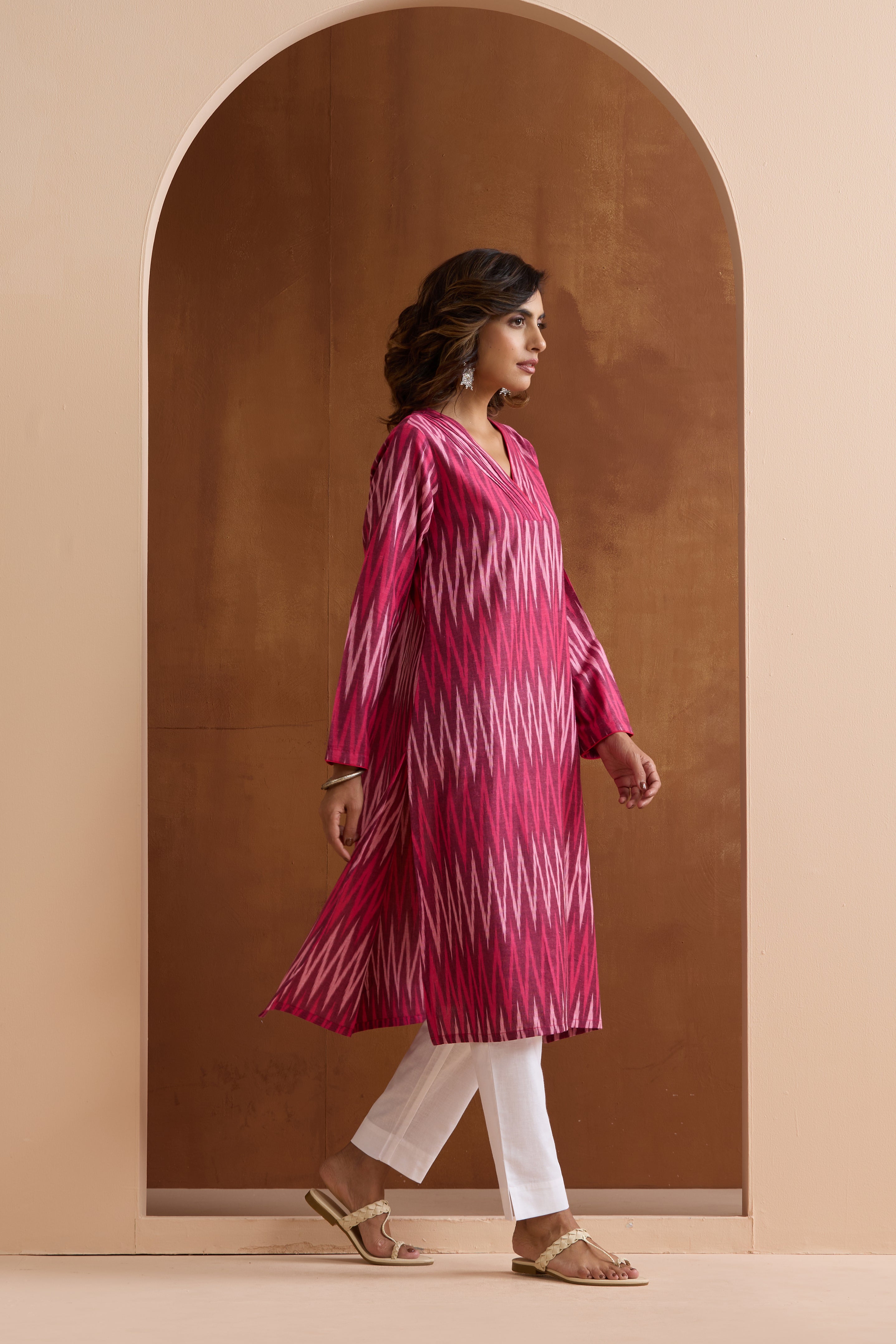 Maroon Carmine Ikat Handloom Cotton Kurta Set of 2