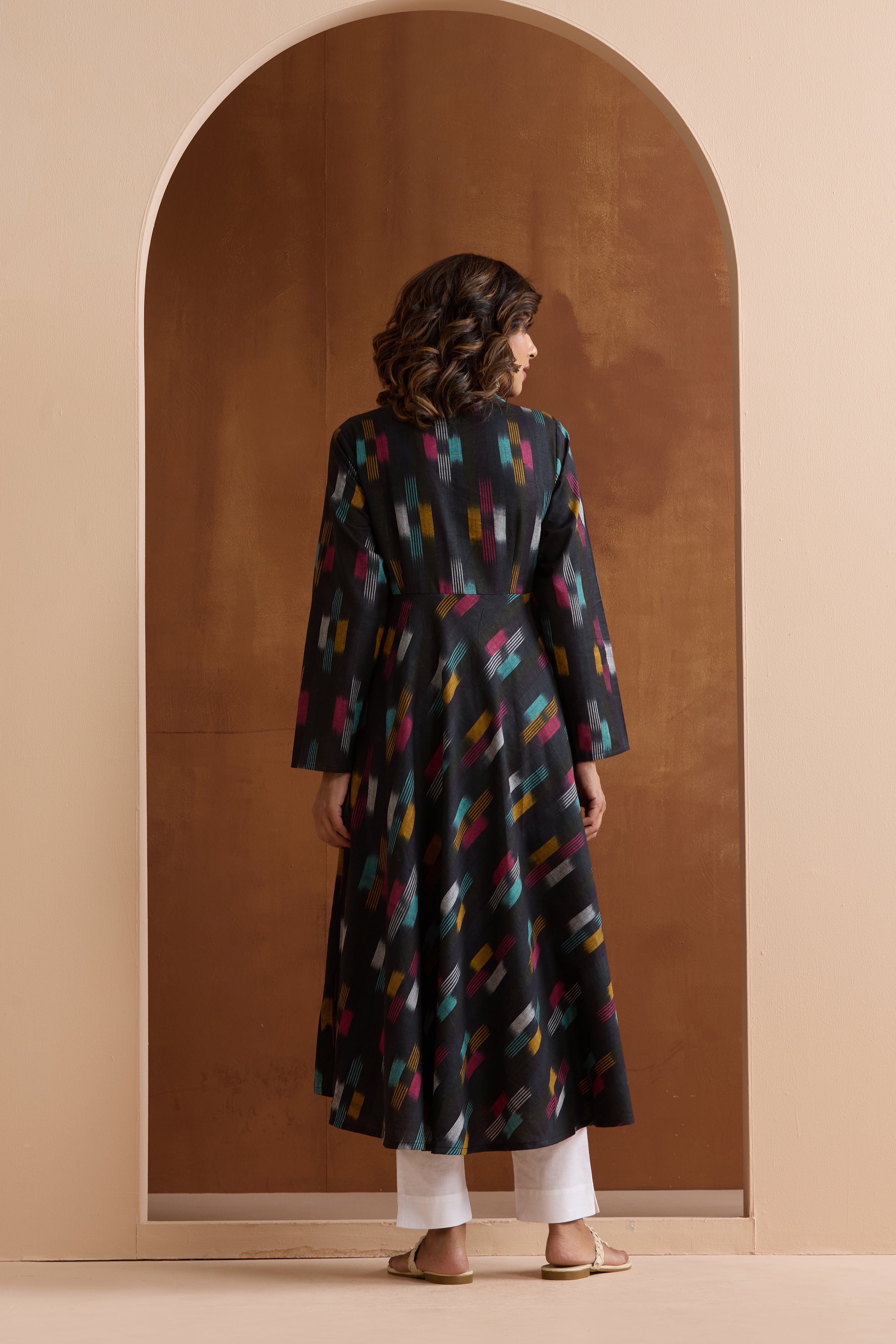 Ebony Black Ikat Handloom Cotton Anarkali Set of 2