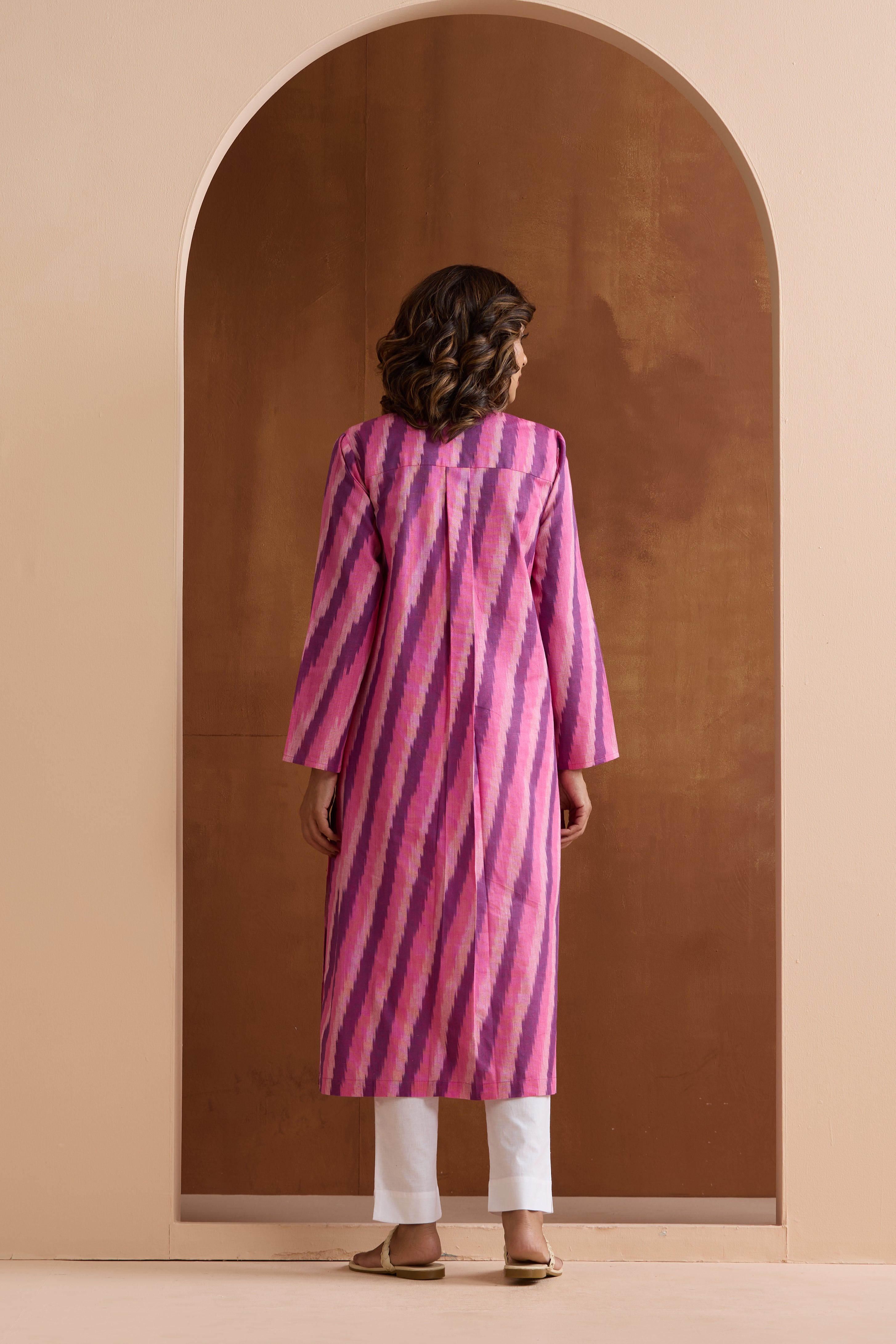 Pink Rosie Ikat Handloom Cotton Kurta