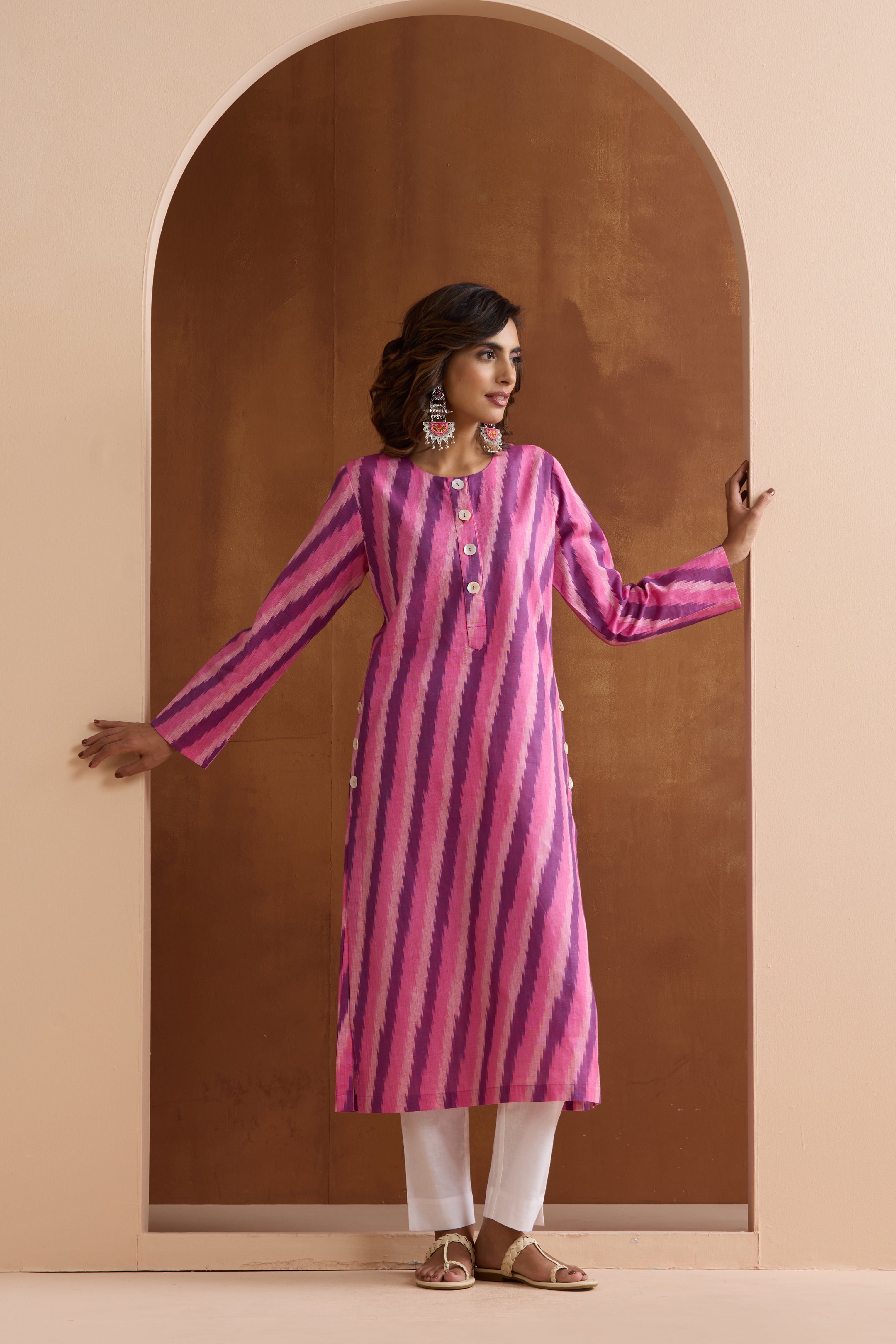 Pink Rosie Ikat Handloom Cotton Kurta