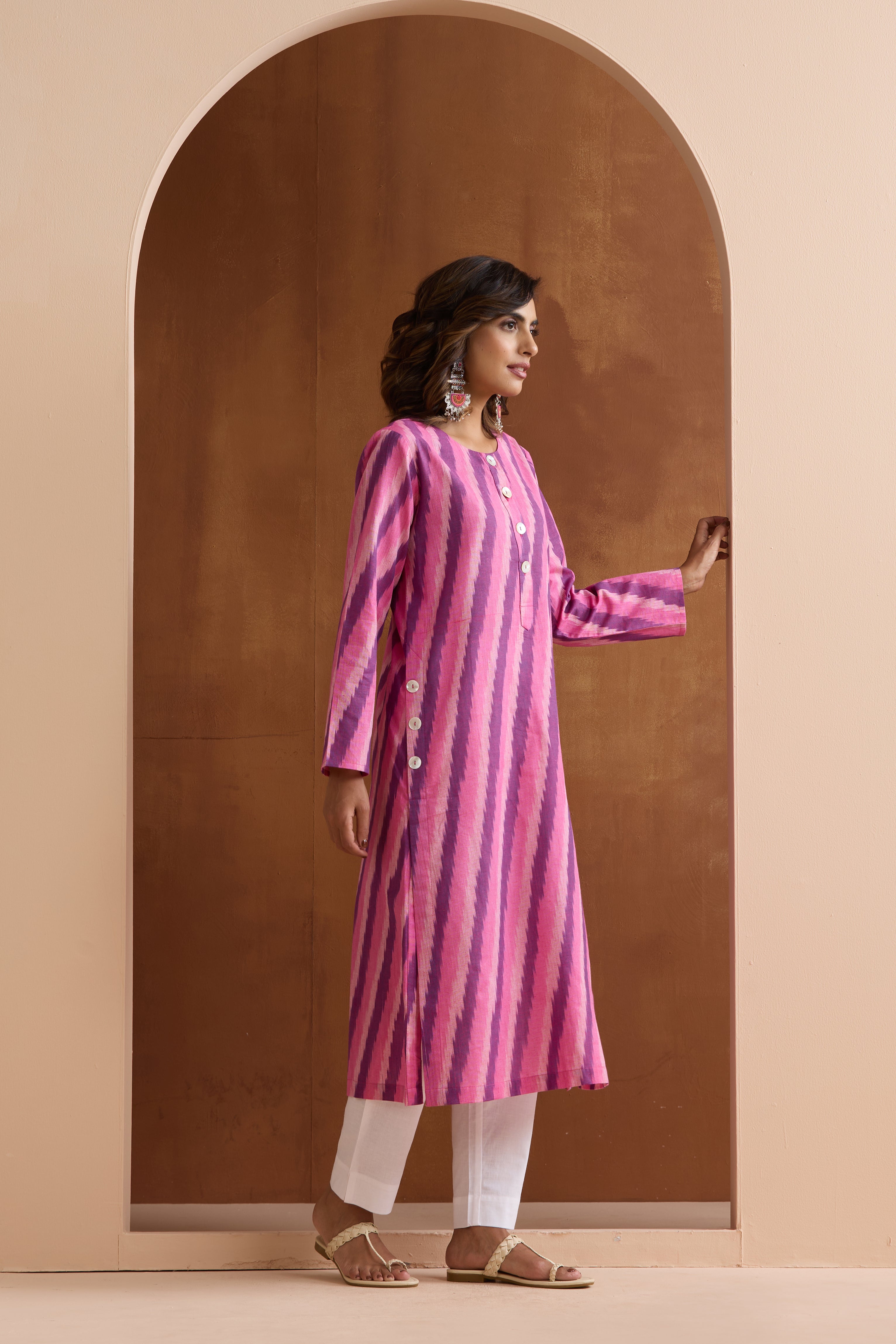 Pink Rosie Ikat Handloom Cotton Kurta