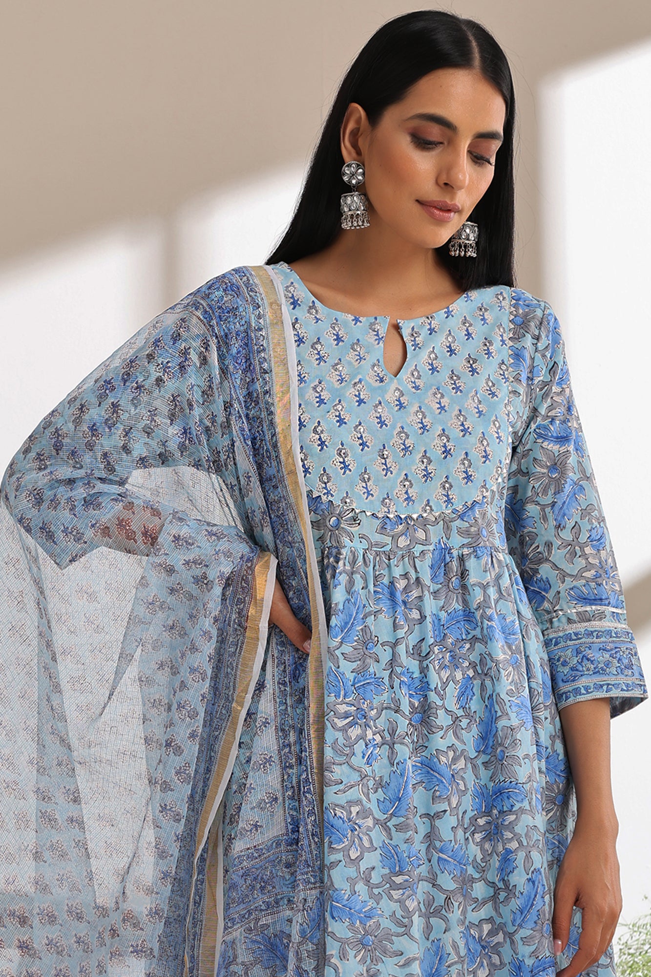 Powder Blue Embroidered Anarkali Set of 3