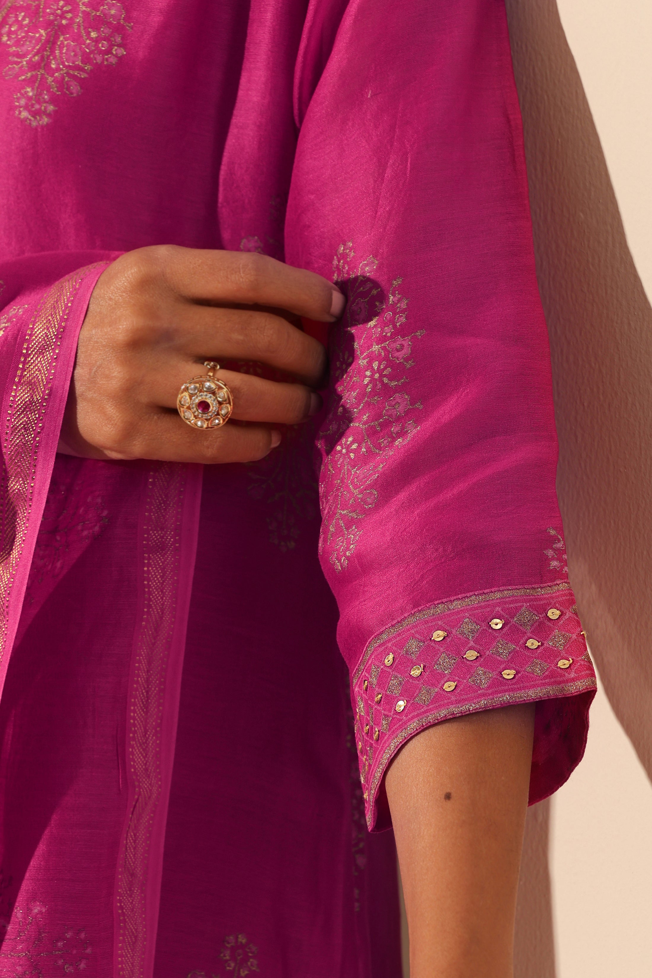 Viva Magenta Embroidered Chanderi Kurta Set of 3