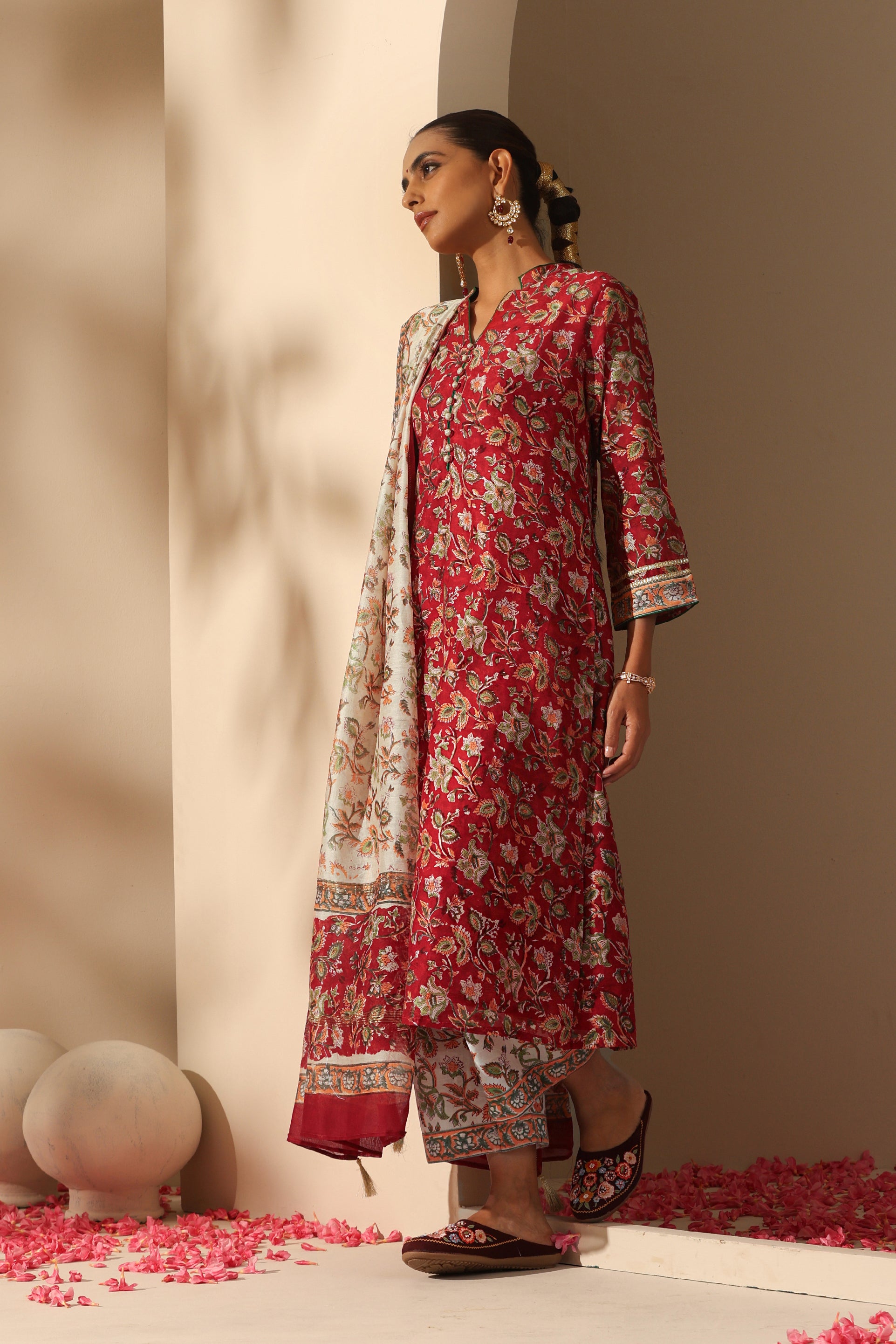 Imperial Red Chanderi Kurta Set of 3