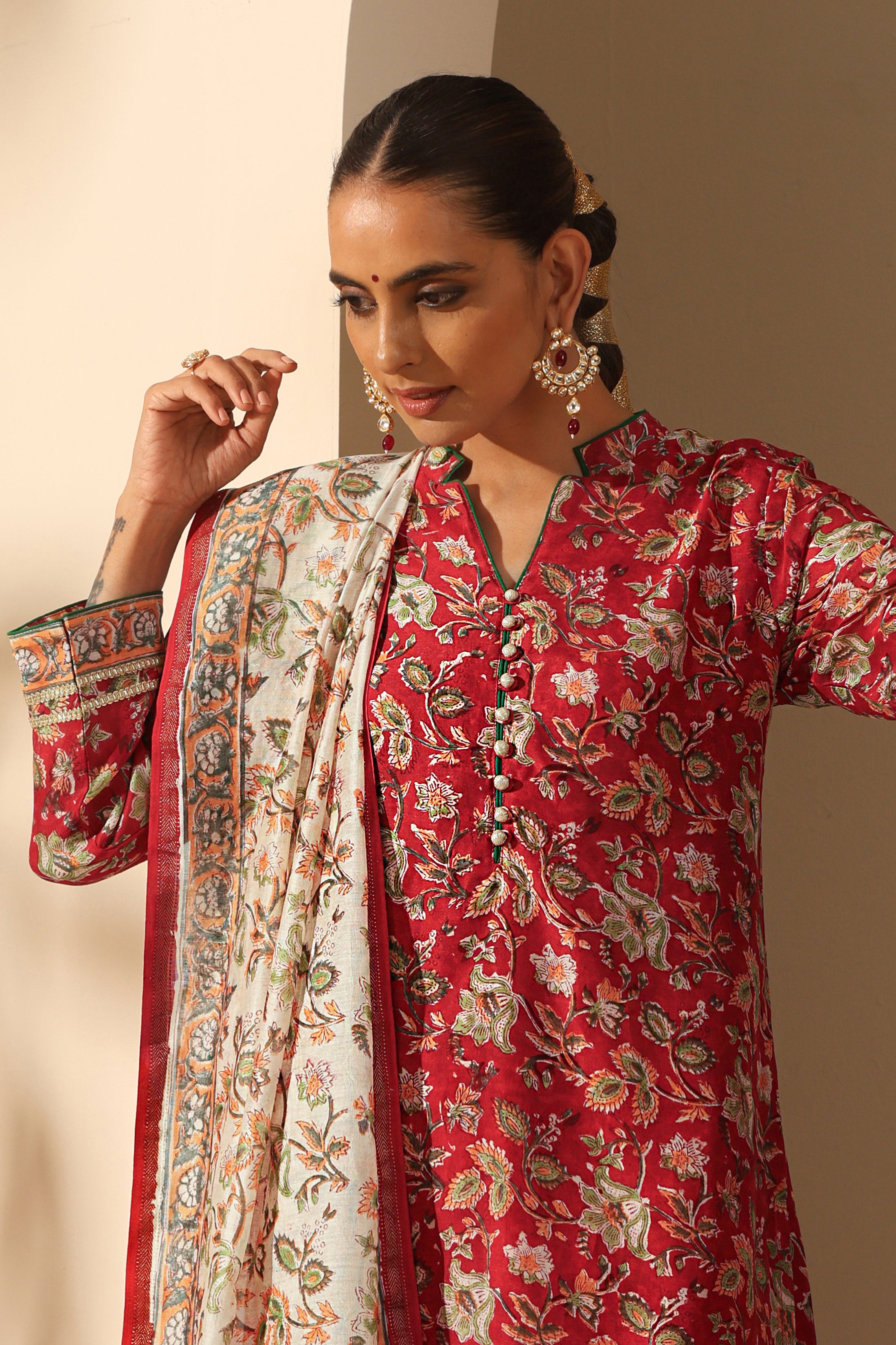 Imperial Red Chanderi Kurta Set of 3