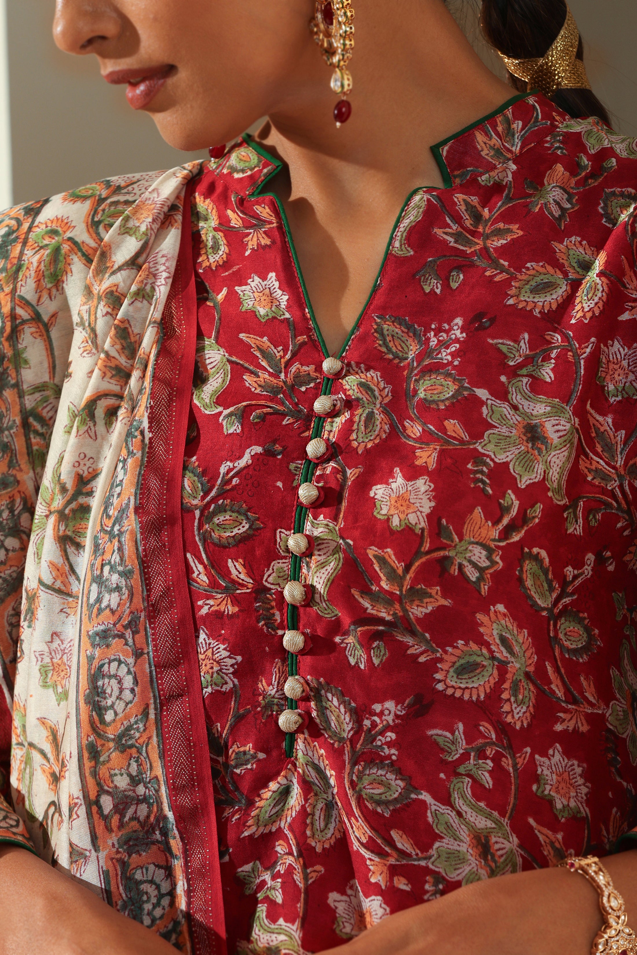 Imperial Red Chanderi Kurta Set of 3