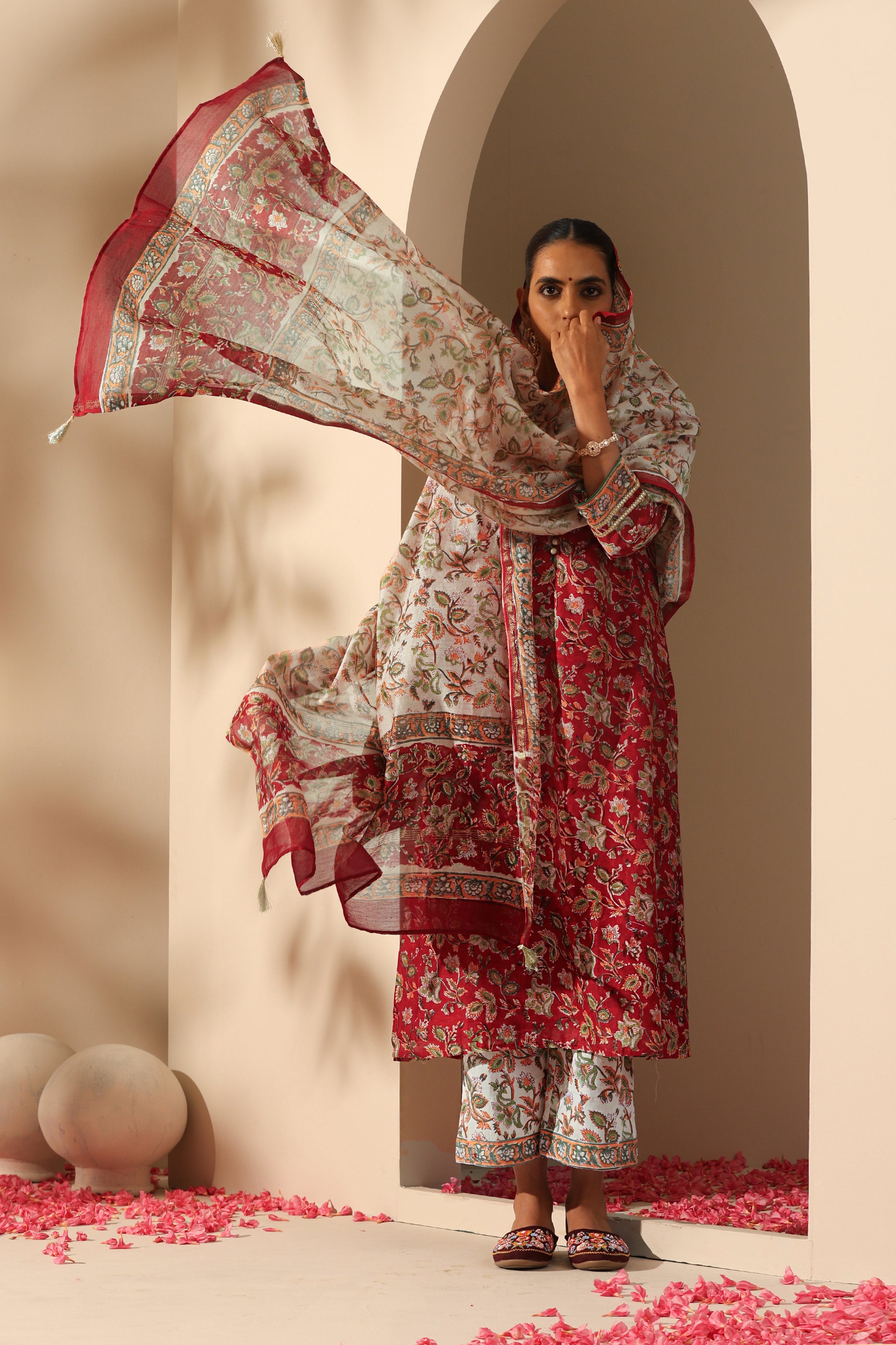 Imperial Red Chanderi Kurta Set of 3