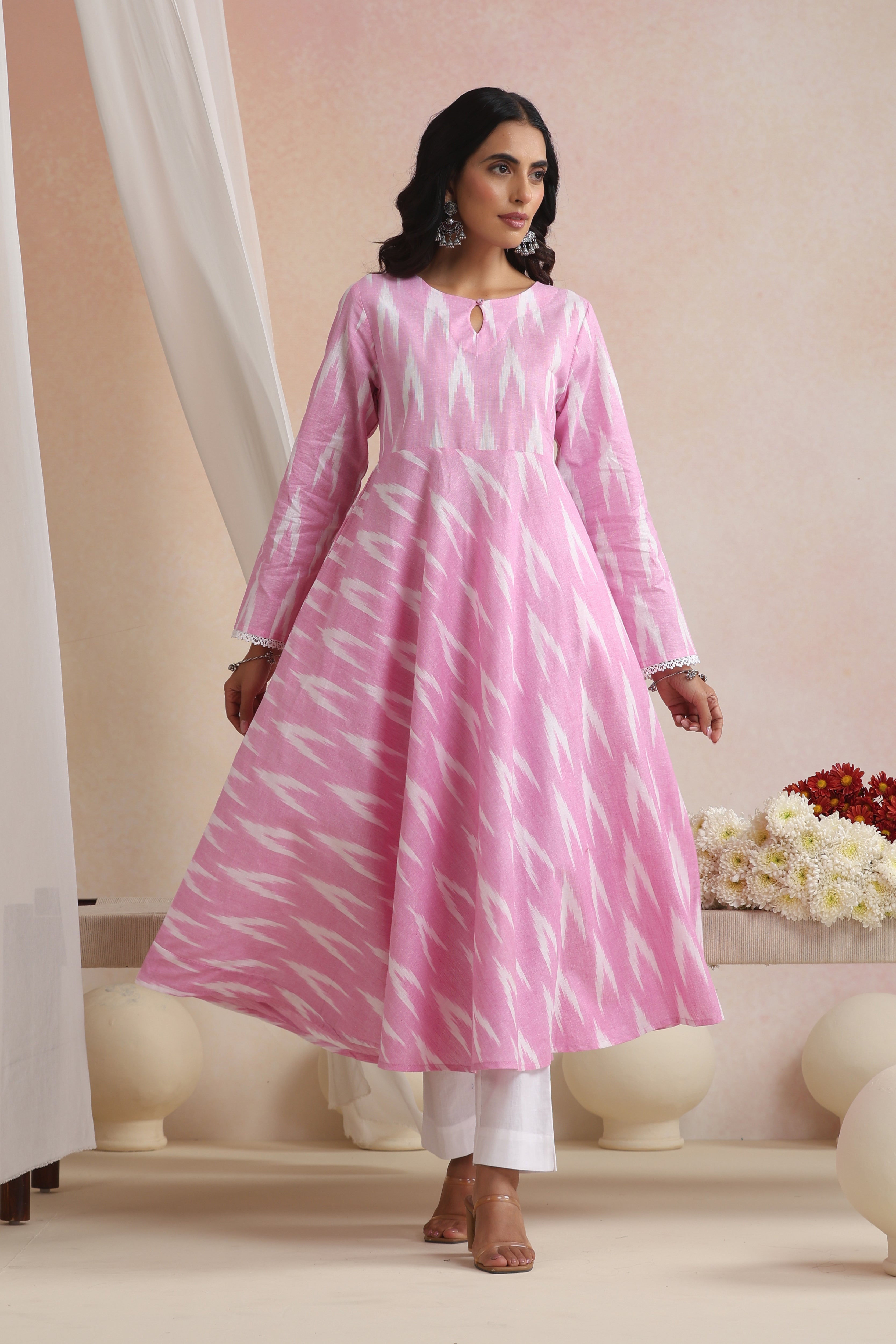Pink Amara Ikat Handloom Cotton Anarkali Kurta