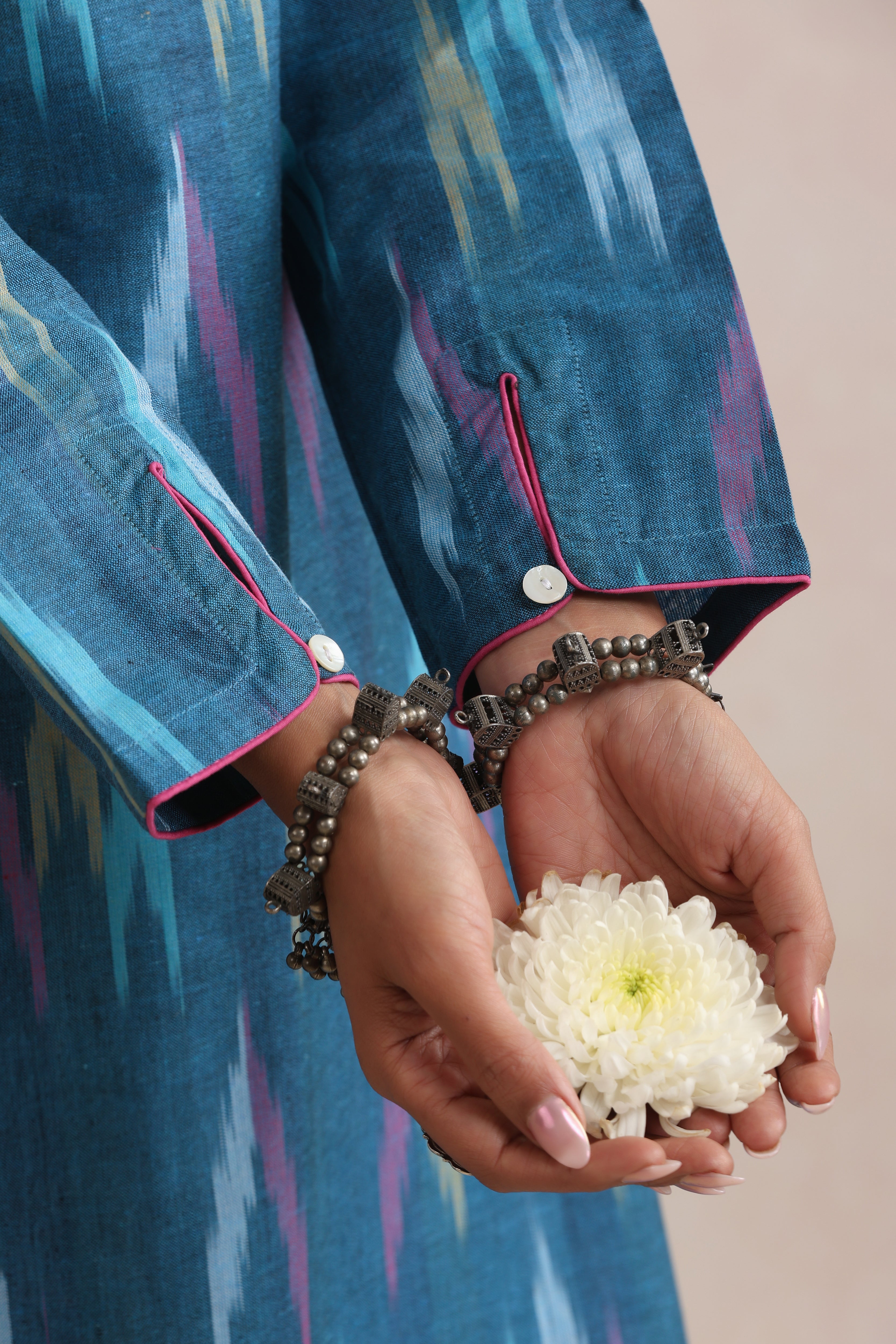 Teal Seraya Ikat Handloom Cotton Kurta