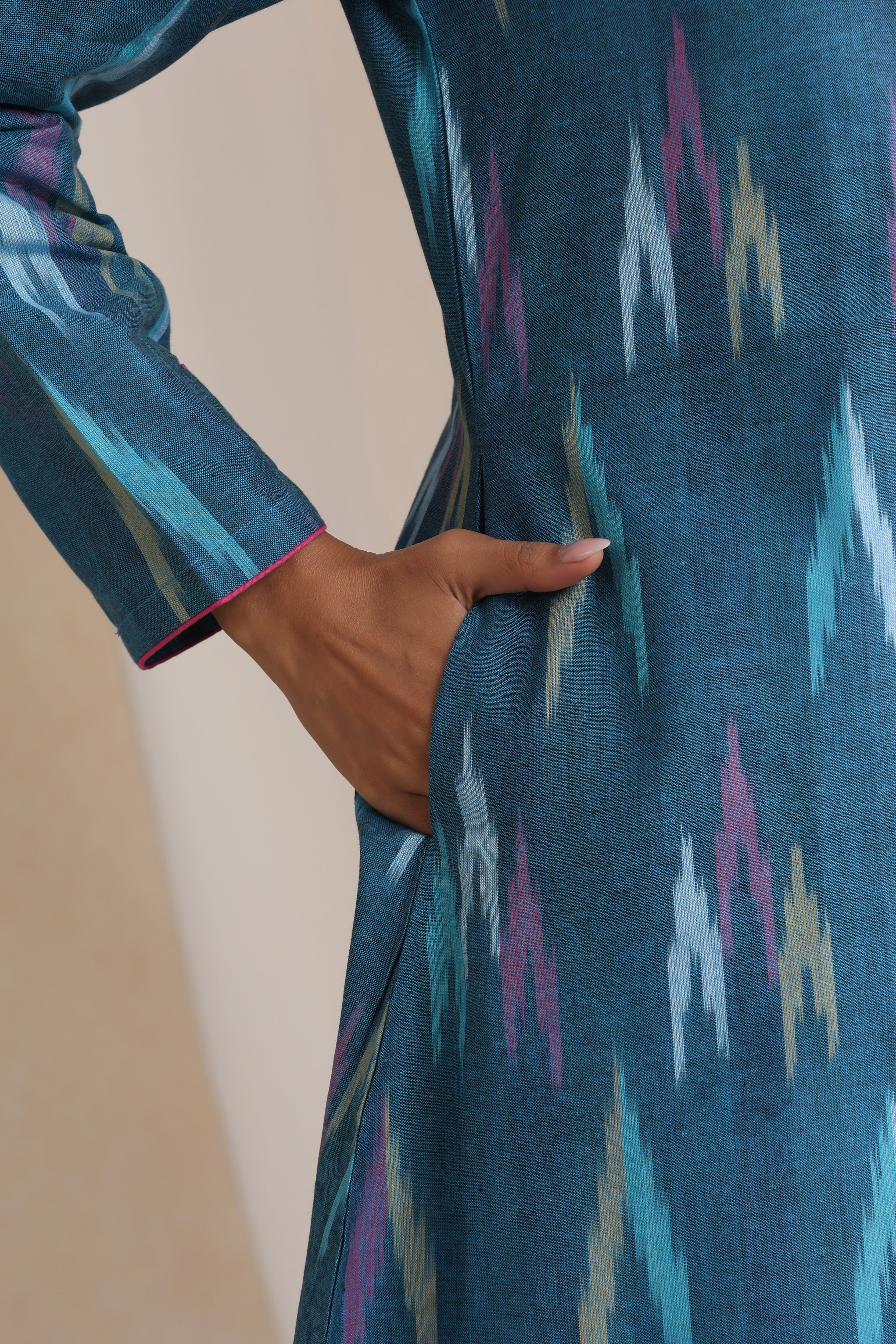 Teal Seraya Ikat Handloom Cotton Kurta