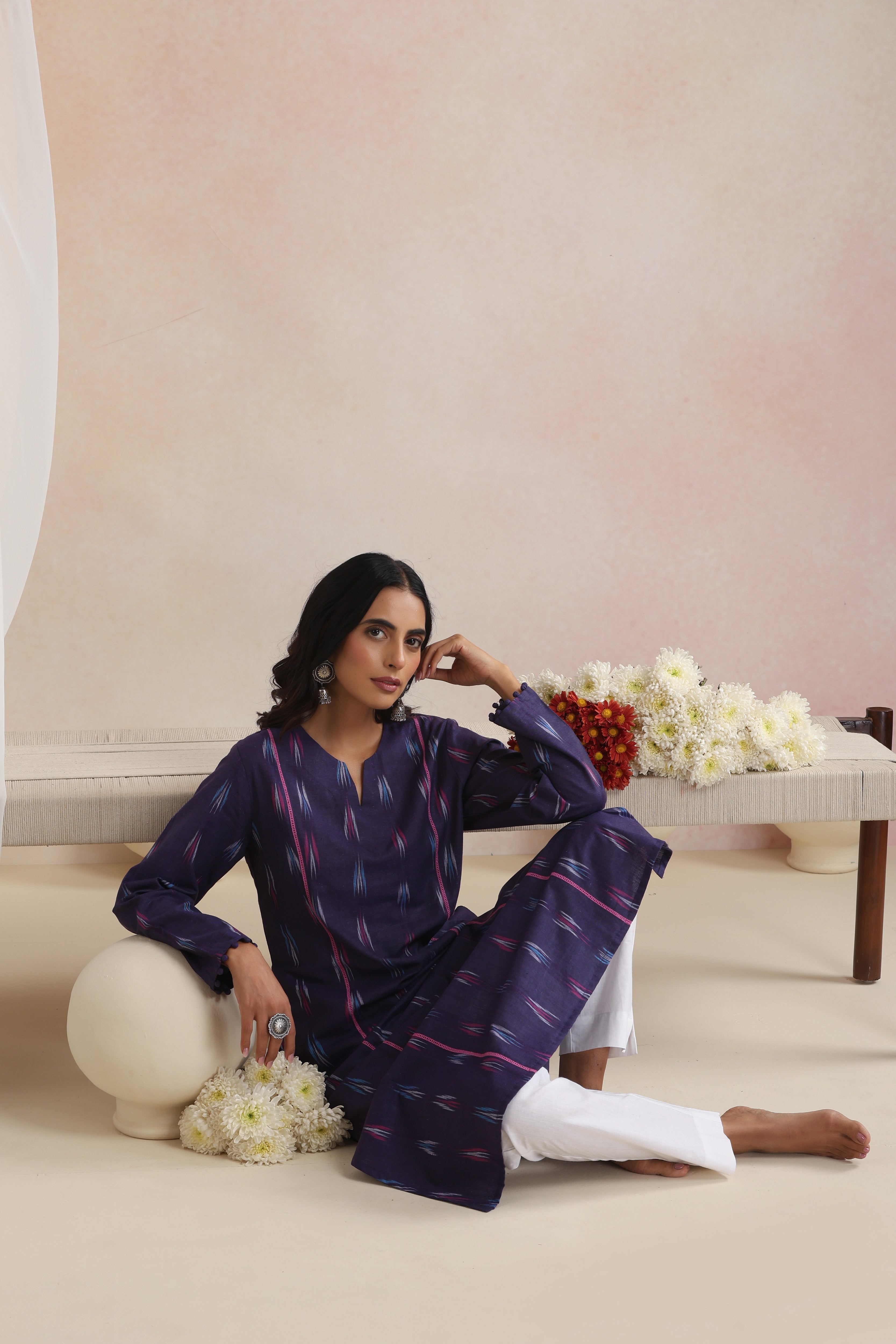 Violet Vinca Ikat Handloom Cotton Kurta