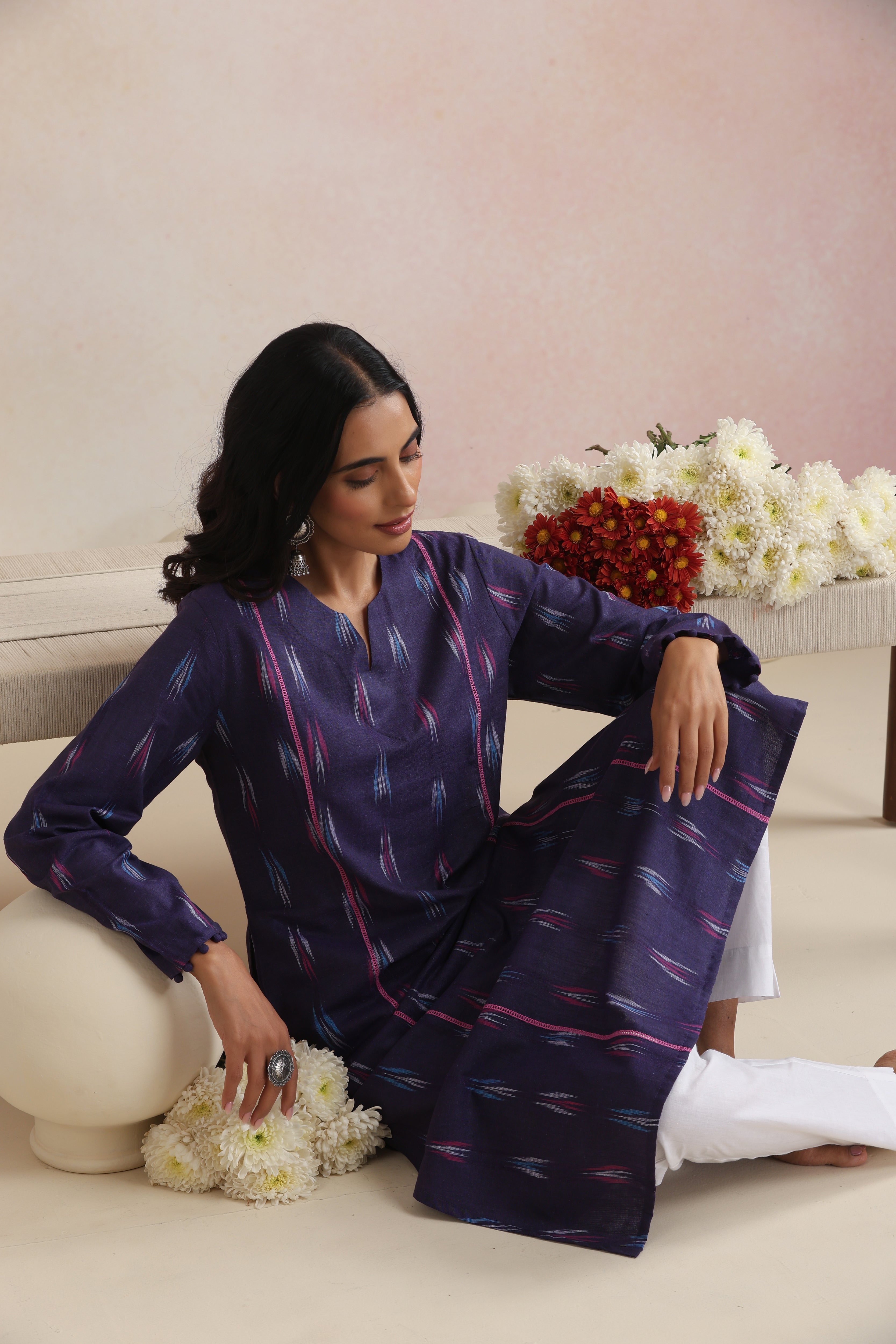 Violet Vinca Ikat Handloom Cotton Kurta