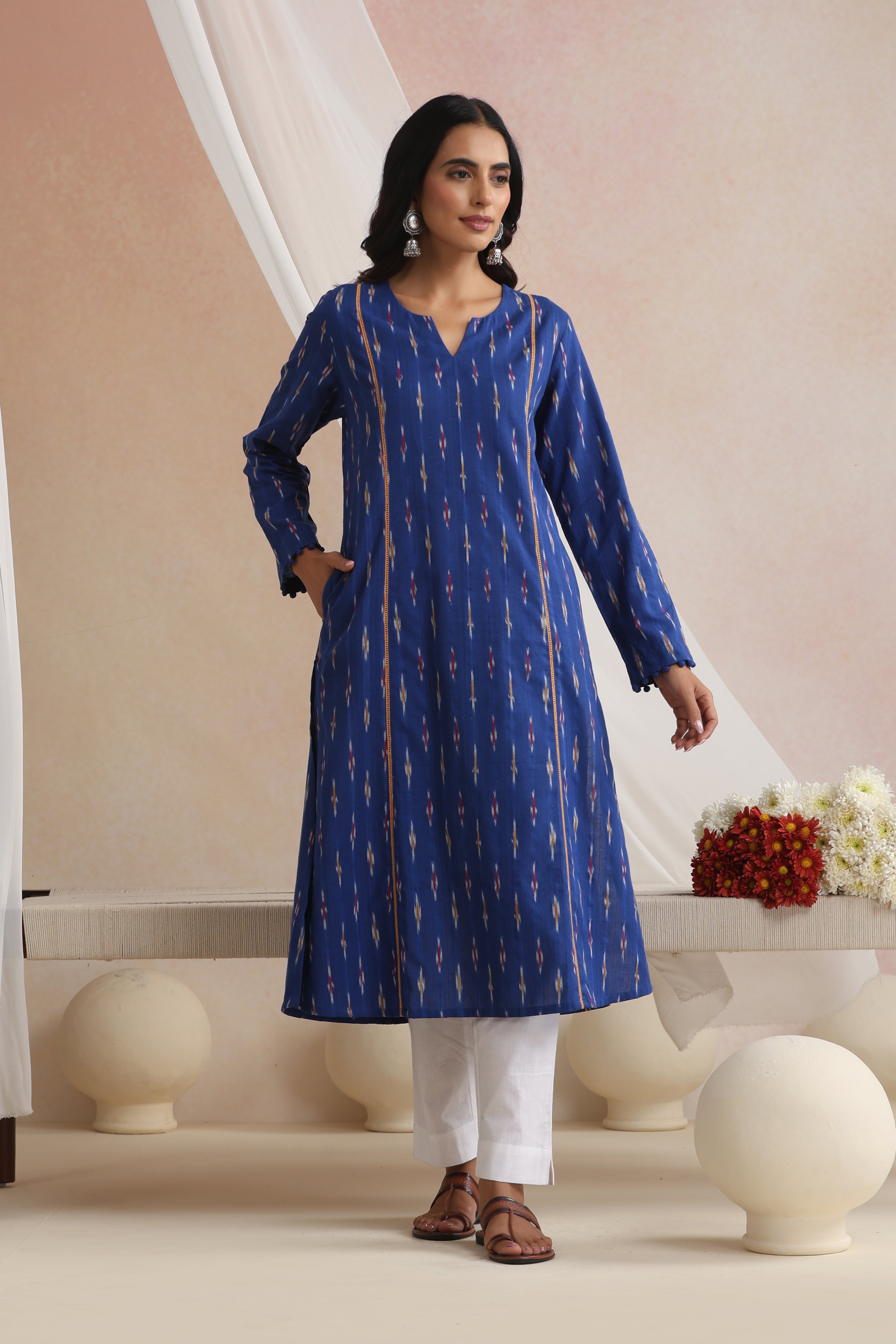 Blue Elara Ikat Handloom Cotton Kurta