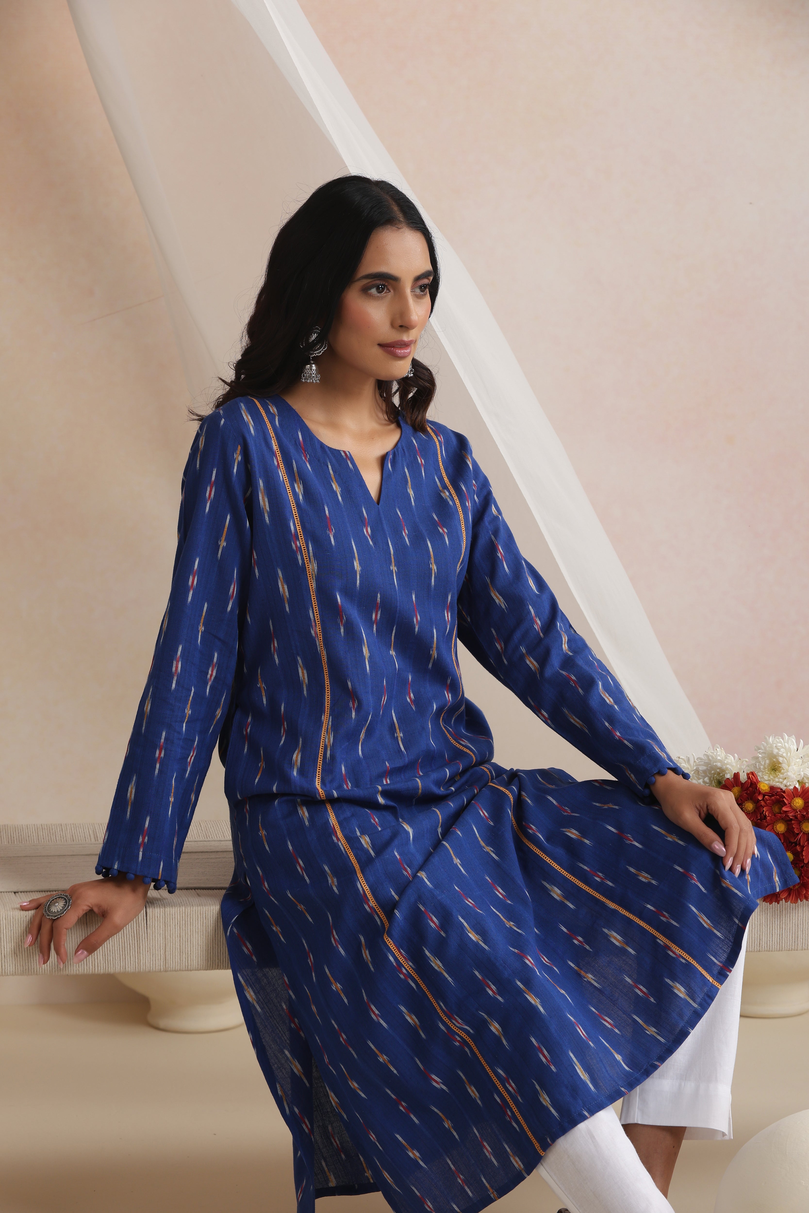 Blue Elara Ikat Handloom Cotton Kurta