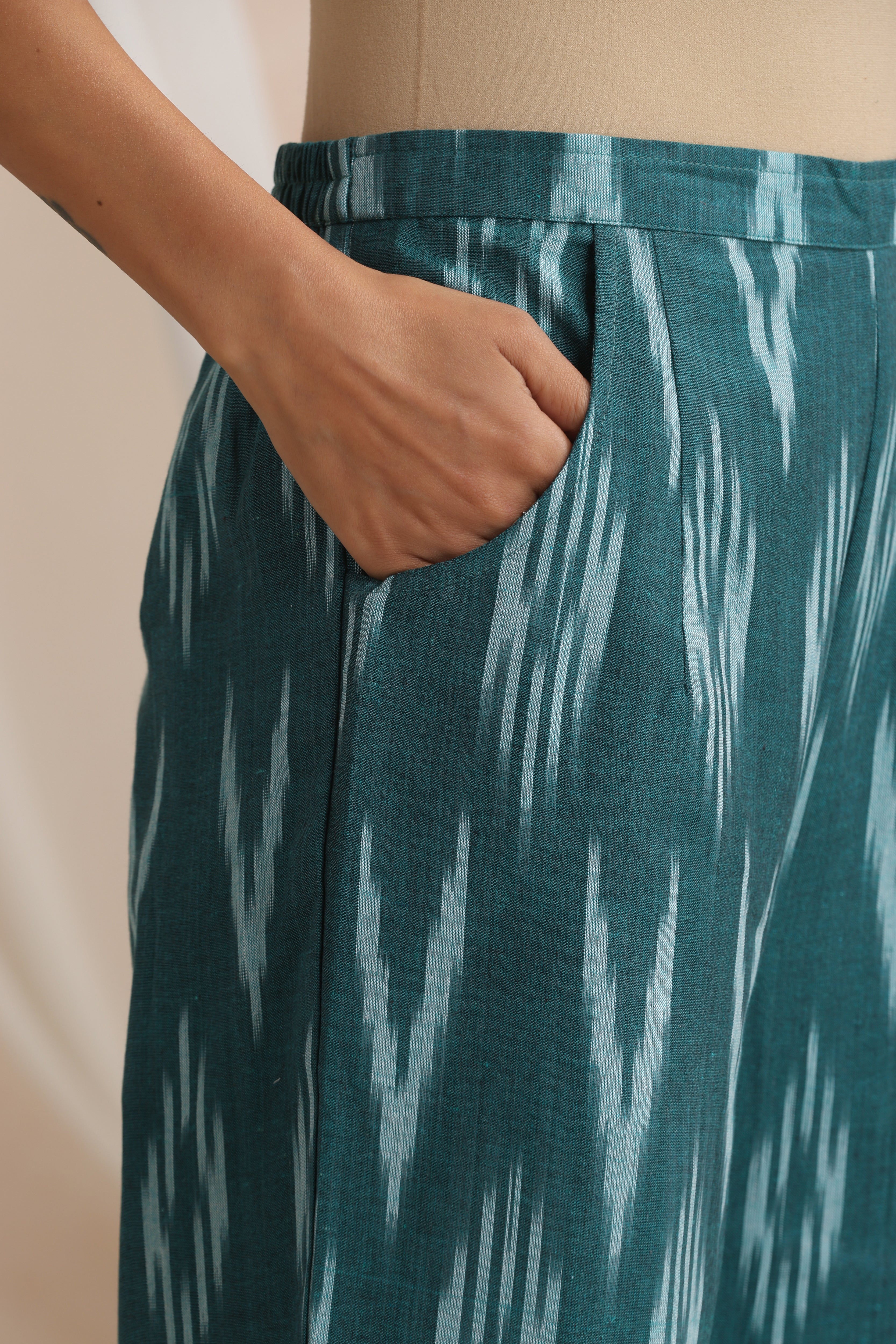 Green Liora Ikat Handloom Cotton Kurta Set of 2